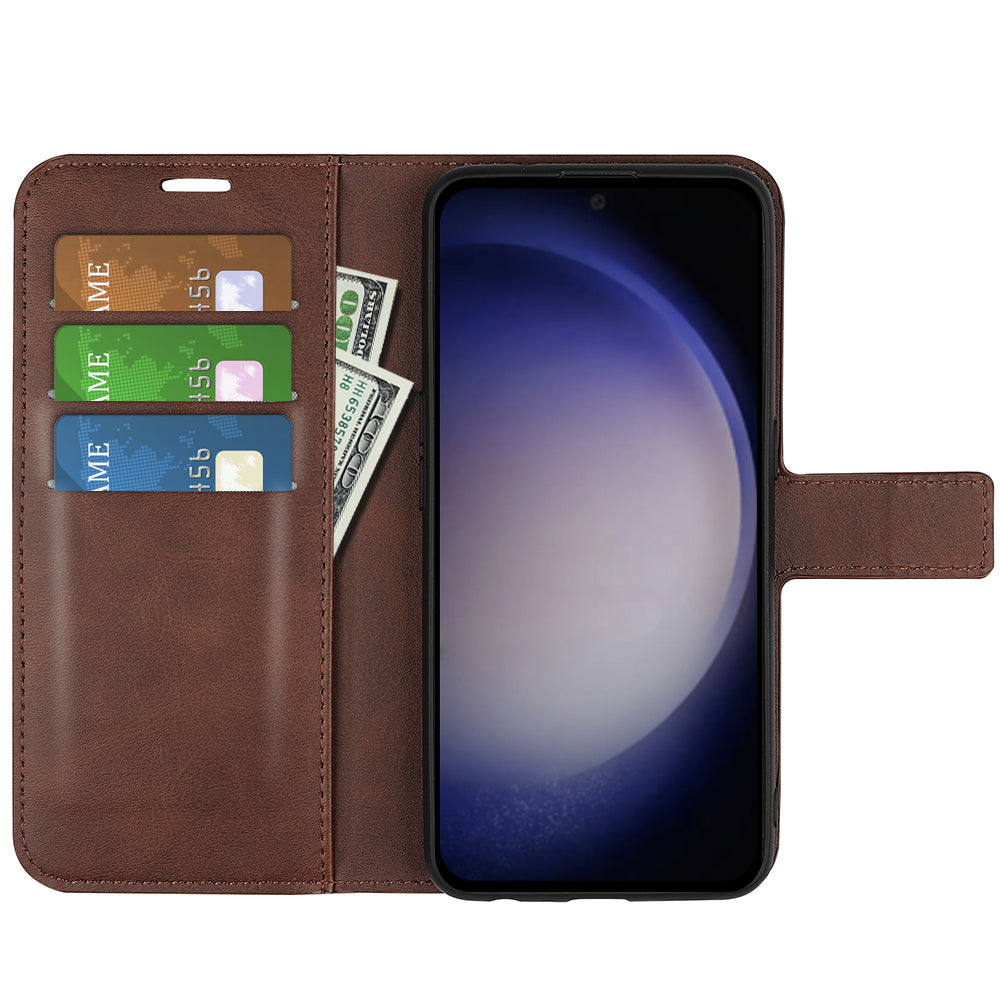 For Samsung Galaxy S24 Case PU Leather Calf Texture Full Protective Phone Cover - Brown