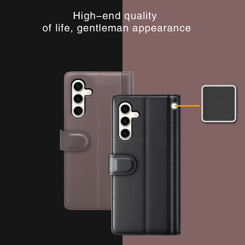 For Samsung Galaxy S24+ Case Genuine Split Leather Magnetic Closure Phone Cover - Black
