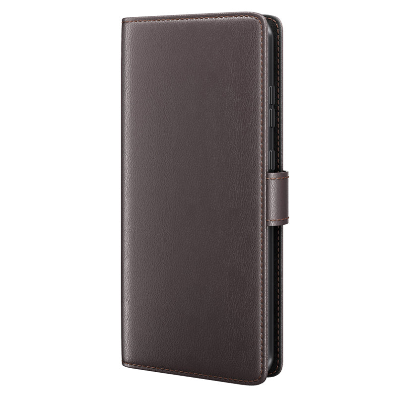 For Samsung Galaxy S24+ Case Genuine Split Leather Magnetic Closure Phone Cover - Brown