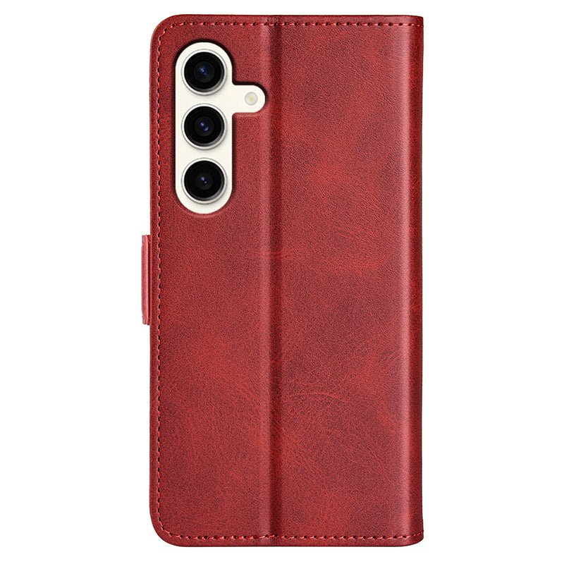 For Samsung Galaxy S24+ Case Dual Magnetic Clasp Folio PU Leather Phone Cover - Red