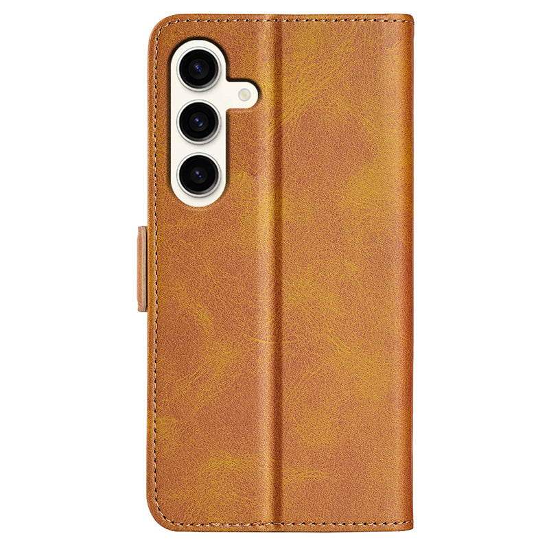 For Samsung Galaxy S24+ Case Dual Magnetic Clasp Folio PU Leather Phone Cover - Yellow