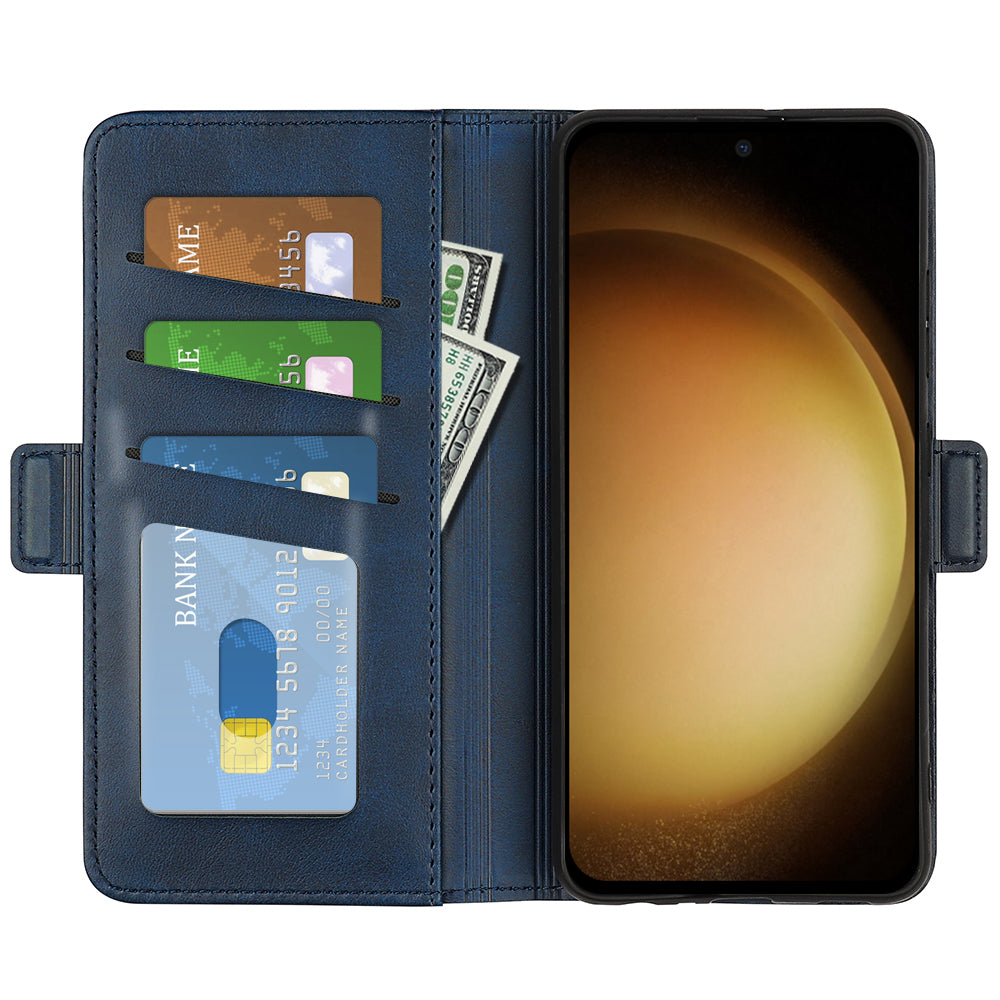 For Samsung Galaxy S24+ Case Dual Magnetic Clasp Folio PU Leather Phone Cover - Blue