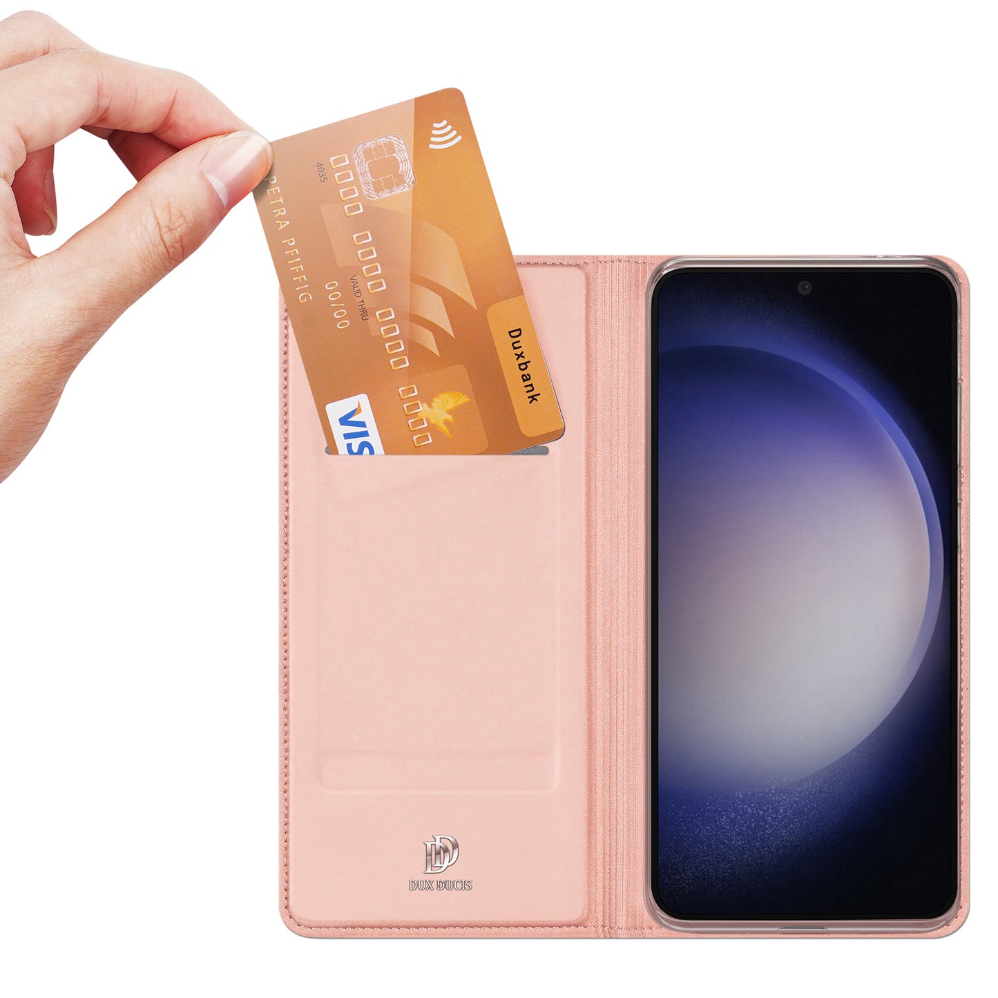 DUX DUCIS Skin Pro Series For Samsung Galaxy S24 Case Card Holders PU Leather Phone Cover - Pink