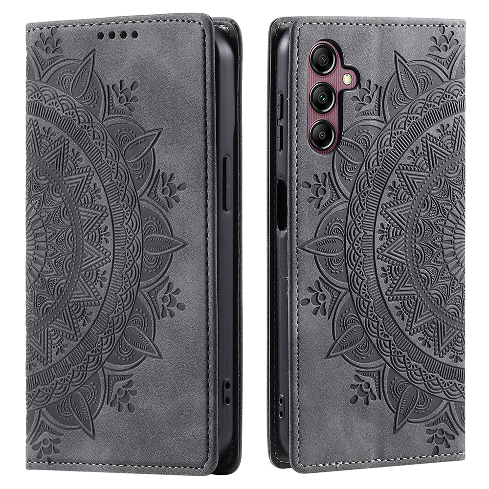 For Samsung Galaxy S24+ Case Imprinted Mandala Flower Phone Leather Cover - Grey