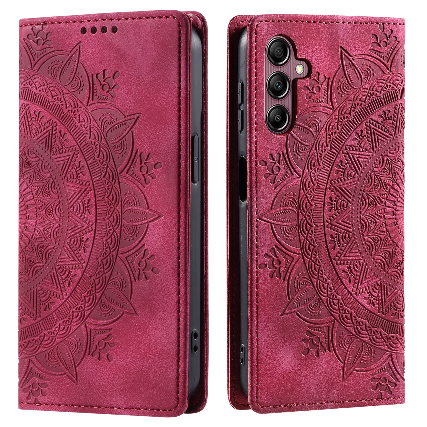 For Samsung Galaxy S24+ Case Imprinted Mandala Flower Phone Leather Cover - Rose