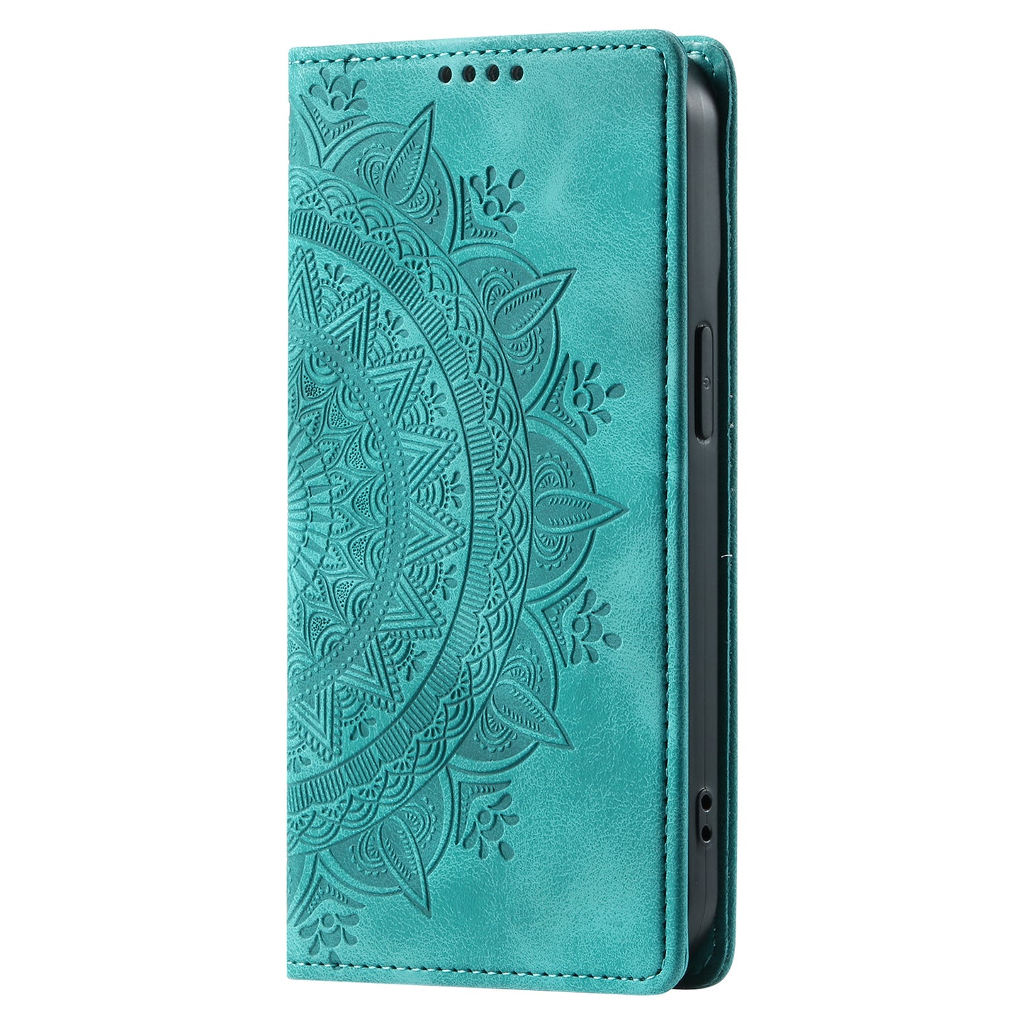 For Samsung Galaxy S24+ Case Imprinted Mandala Flower Phone Leather Cover - Mint Green