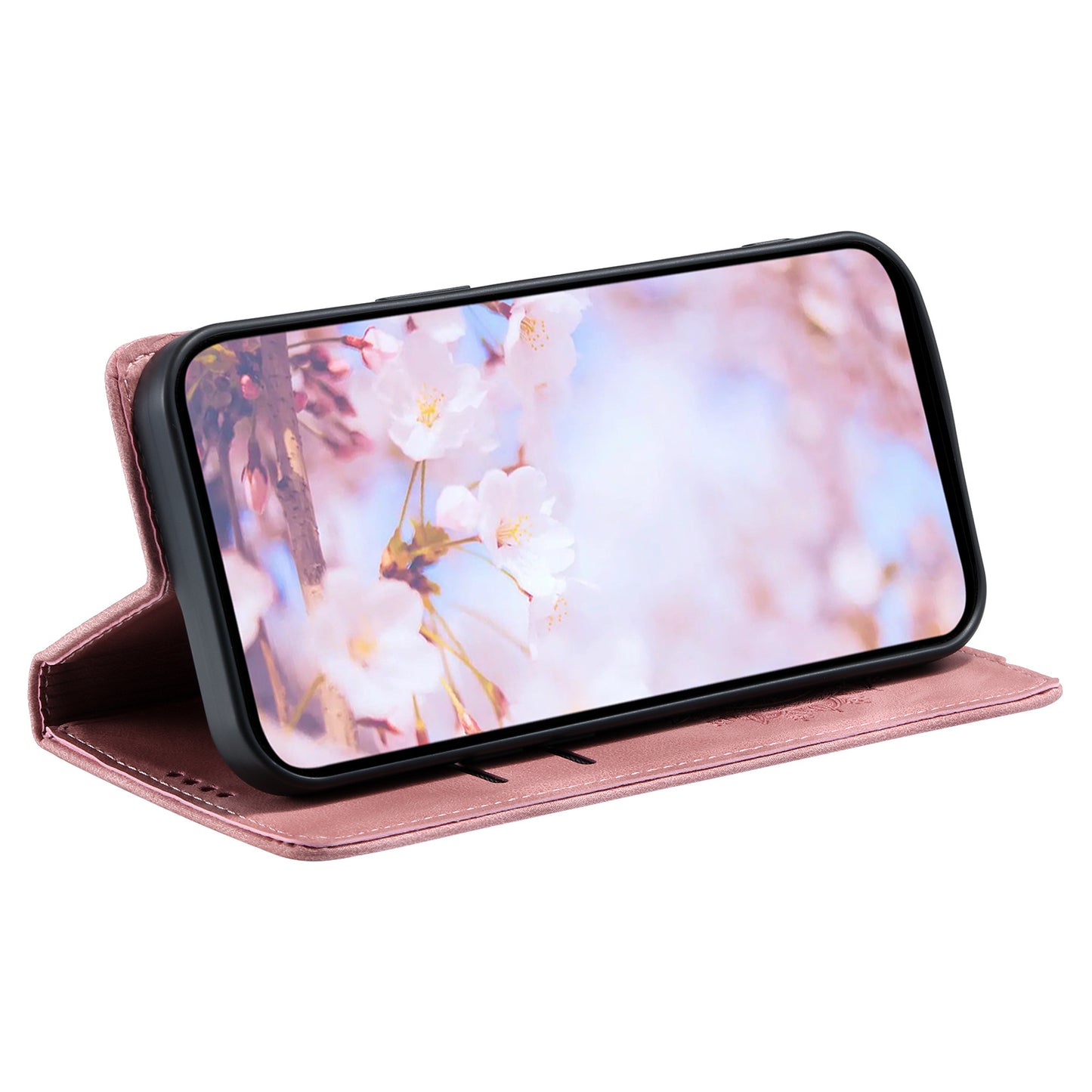 For Samsung Galaxy S24+ Case Imprinted Mandala Flower Phone Leather Cover - Rose Gold
