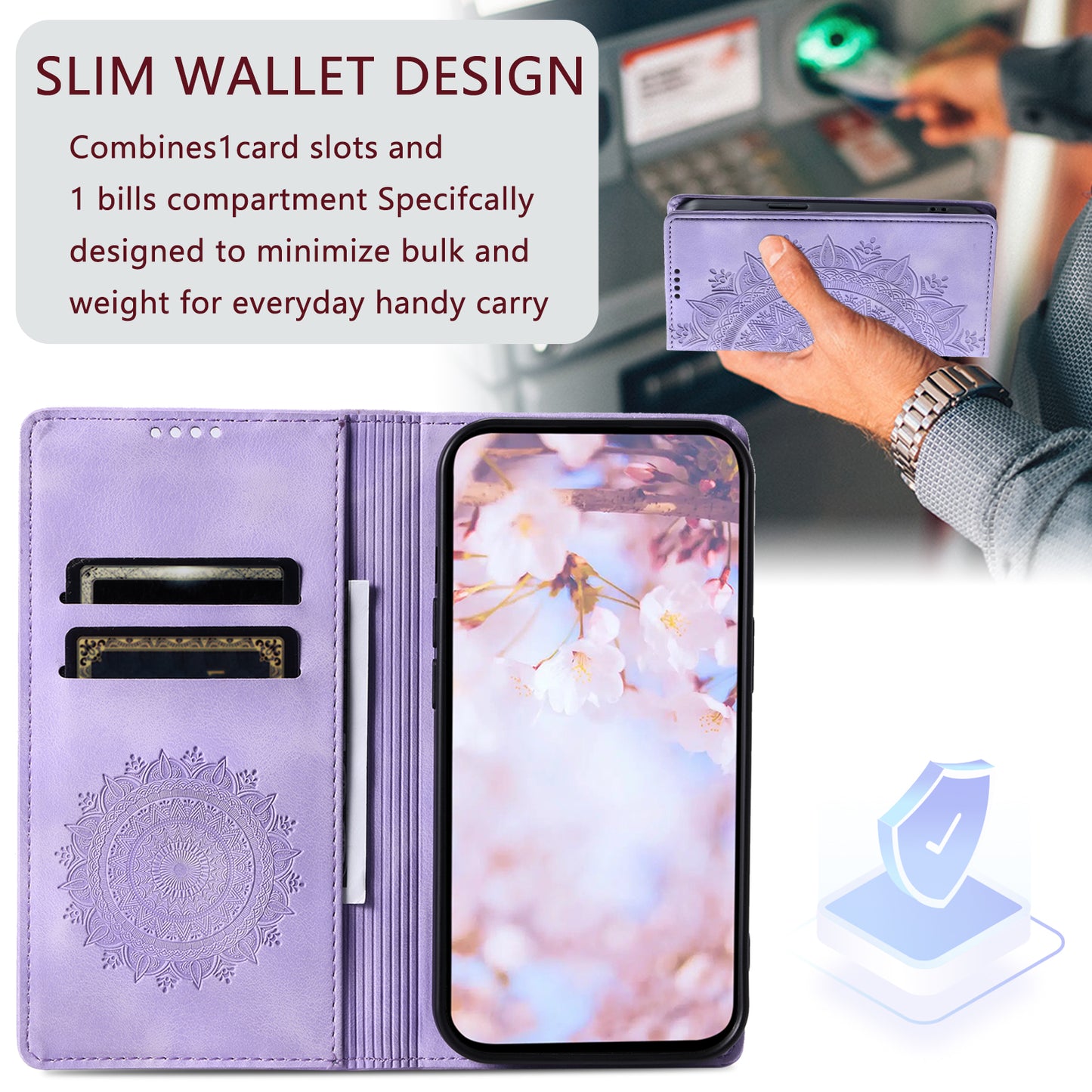 For Samsung Galaxy S24+ Case Imprinted Mandala Flower Phone Leather Cover - Purple