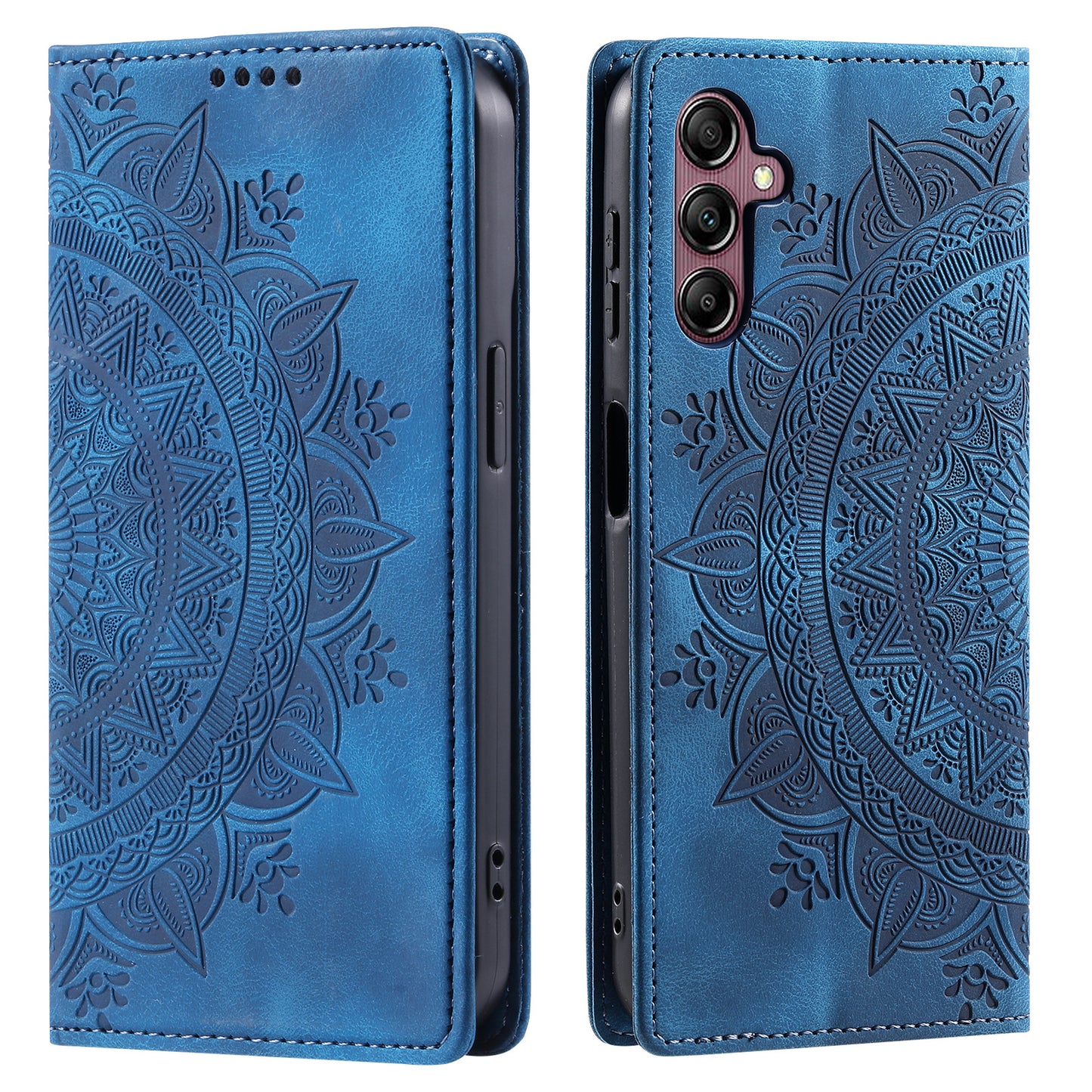 For Samsung Galaxy S24+ Case Imprinted Mandala Flower Phone Leather Cover - Blue