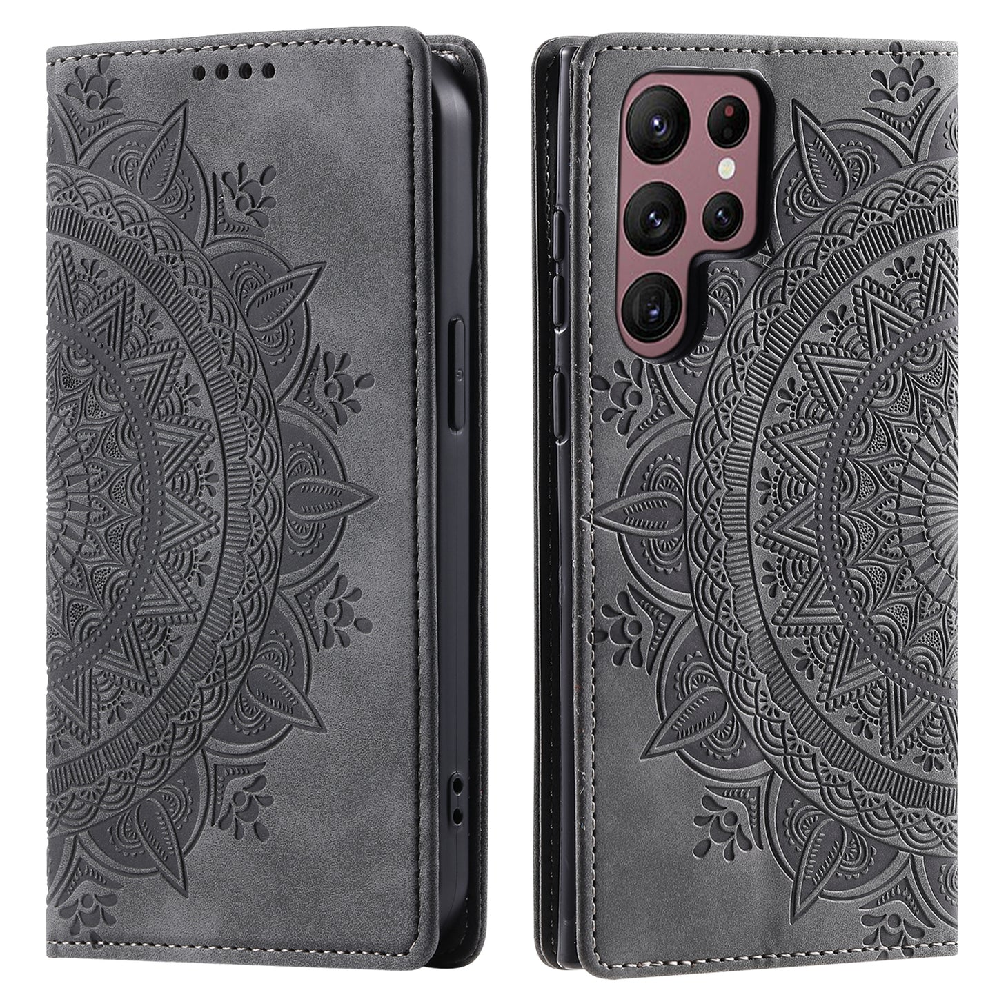 For Samsung Galaxy S24 Ultra Case Magnetic Auto Closing Leather Cover - Grey