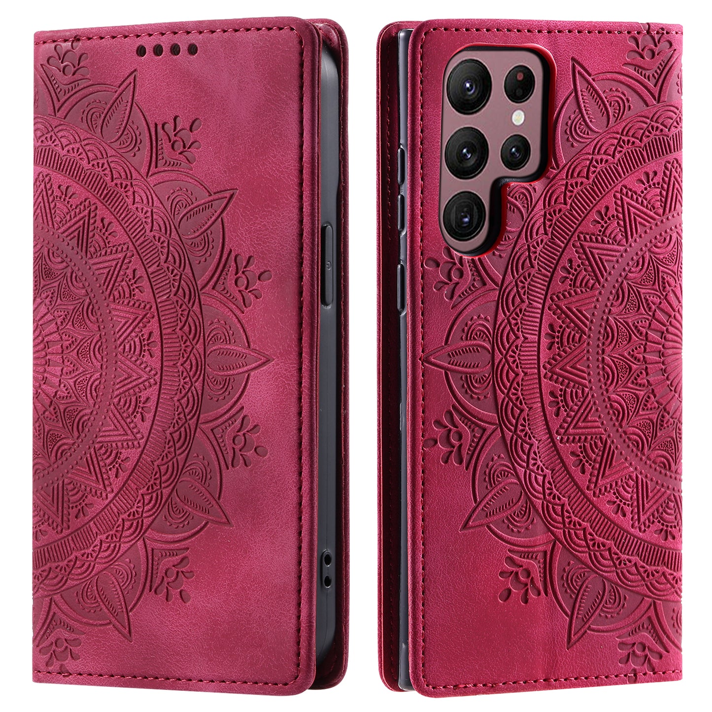 For Samsung Galaxy S24 Ultra Case Magnetic Auto Closing Leather Cover - Rose