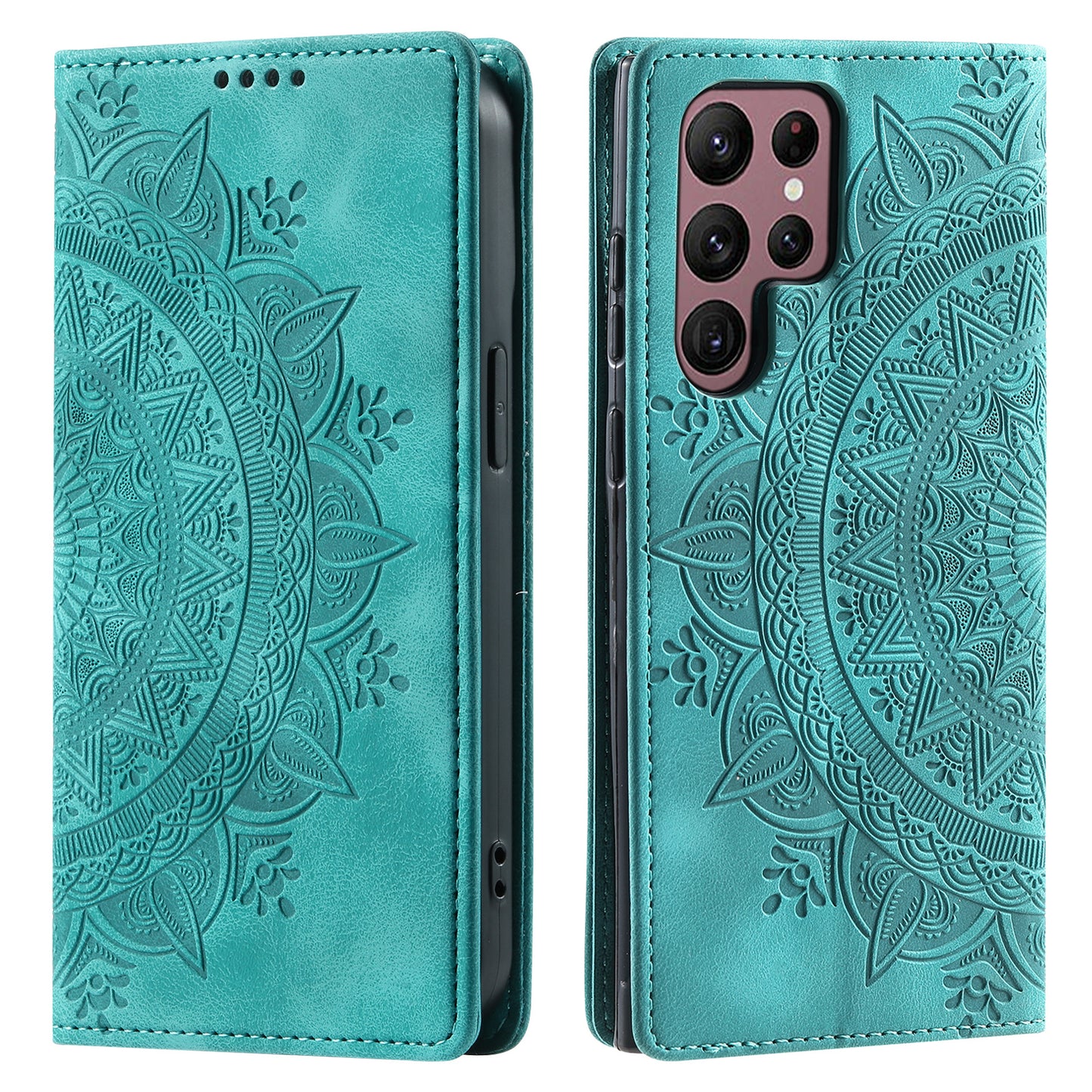 For Samsung Galaxy S24 Ultra Case Magnetic Auto Closing Leather Cover - Mint Green