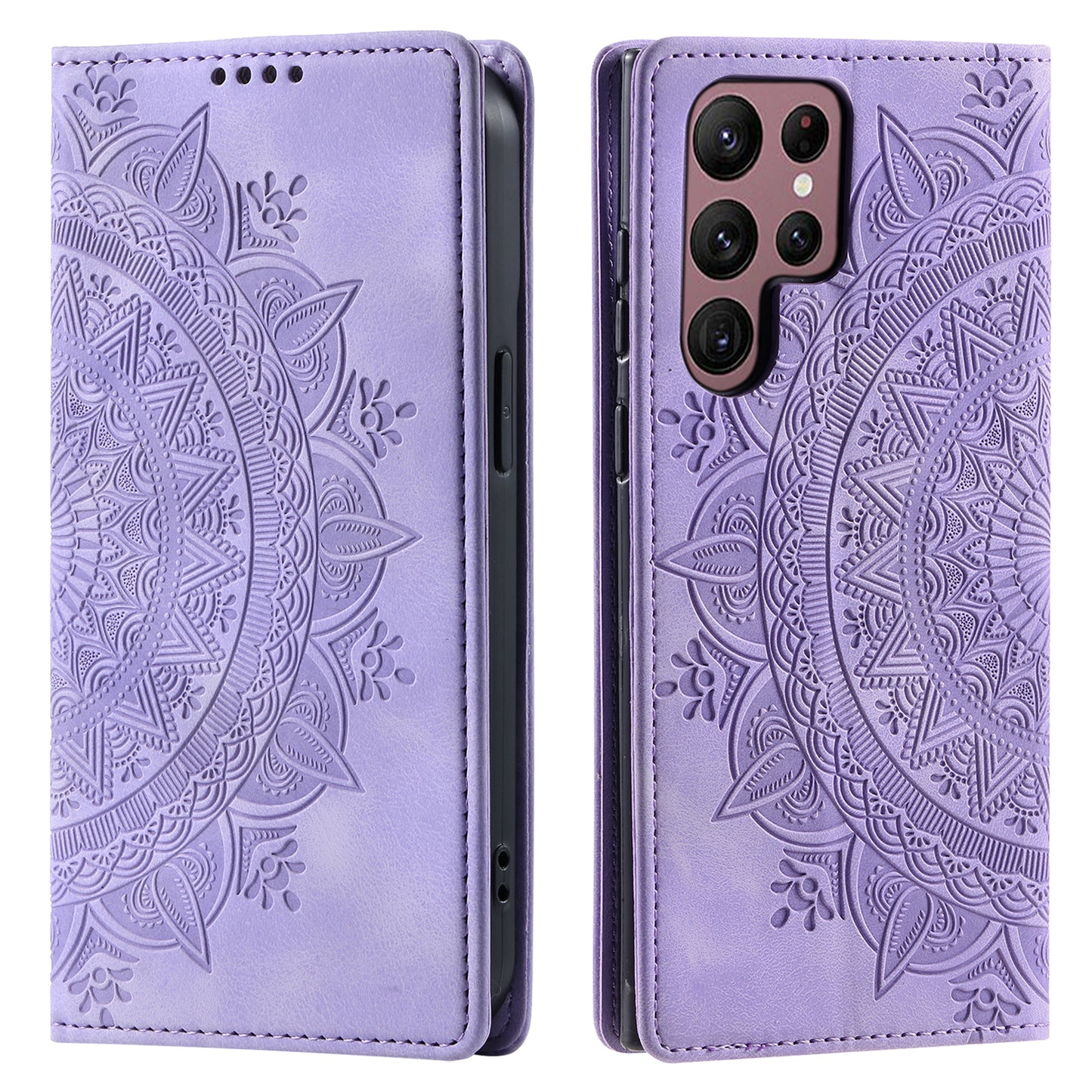 For Samsung Galaxy S24 Ultra Case Magnetic Auto Closing Leather Cover - Purple