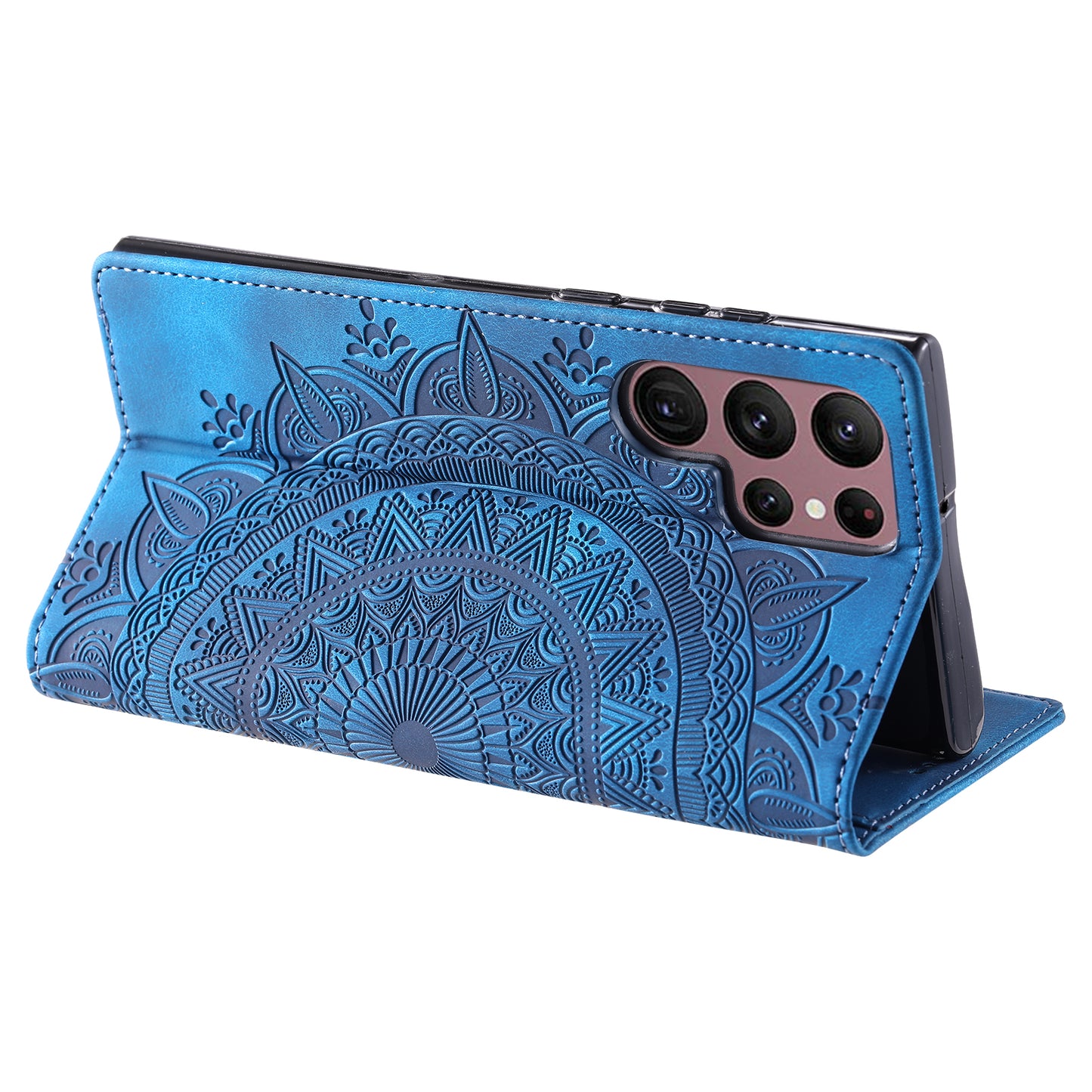 For Samsung Galaxy S24 Ultra Case Magnetic Auto Closing Leather Cover - Blue