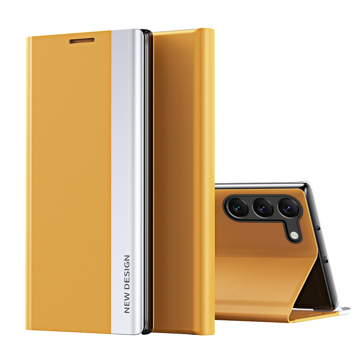 For Samsung Galaxy S24+ Case Electroplating Leather Phone Cover with Stand - Yellow