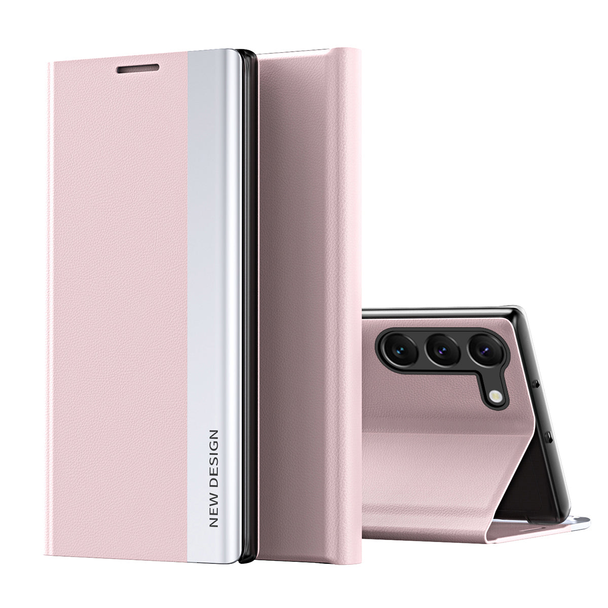 For Samsung Galaxy S24+ Case Electroplating Leather Phone Cover with Stand - Pink