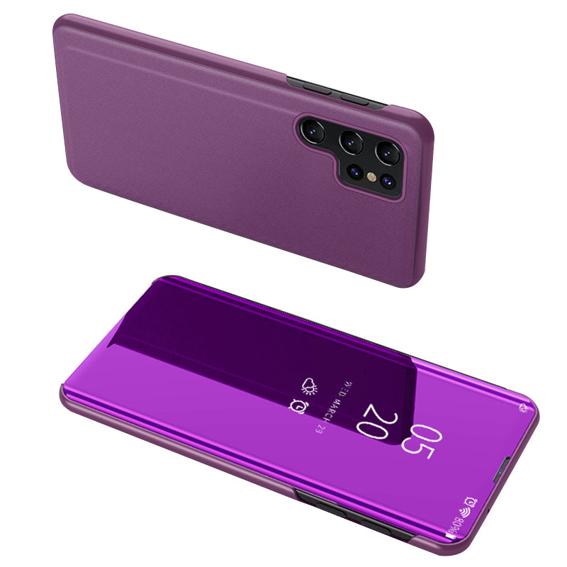 For Samsung Galaxy S24 Ultra Case Scratch-resistant View Window PU Leather Mobile Phone Cover - Purple