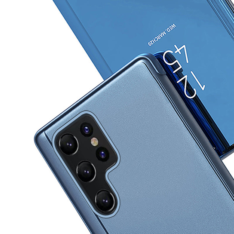 For Samsung Galaxy S24 Ultra Case Scratch-resistant View Window PU Leather Mobile Phone Cover - Silver