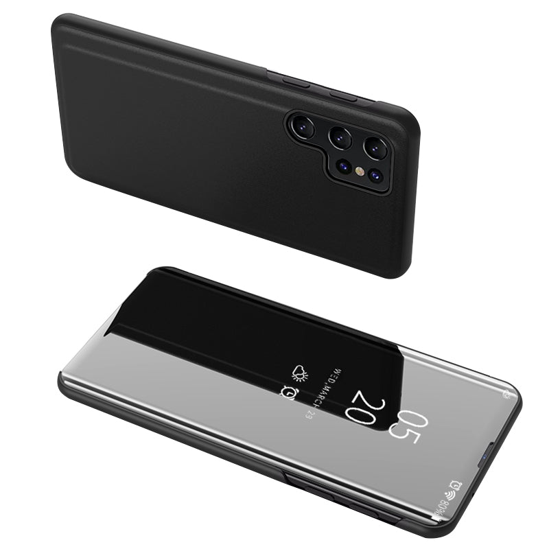 For Samsung Galaxy S24 Ultra Case Scratch-resistant View Window PU Leather Mobile Phone Cover - Black