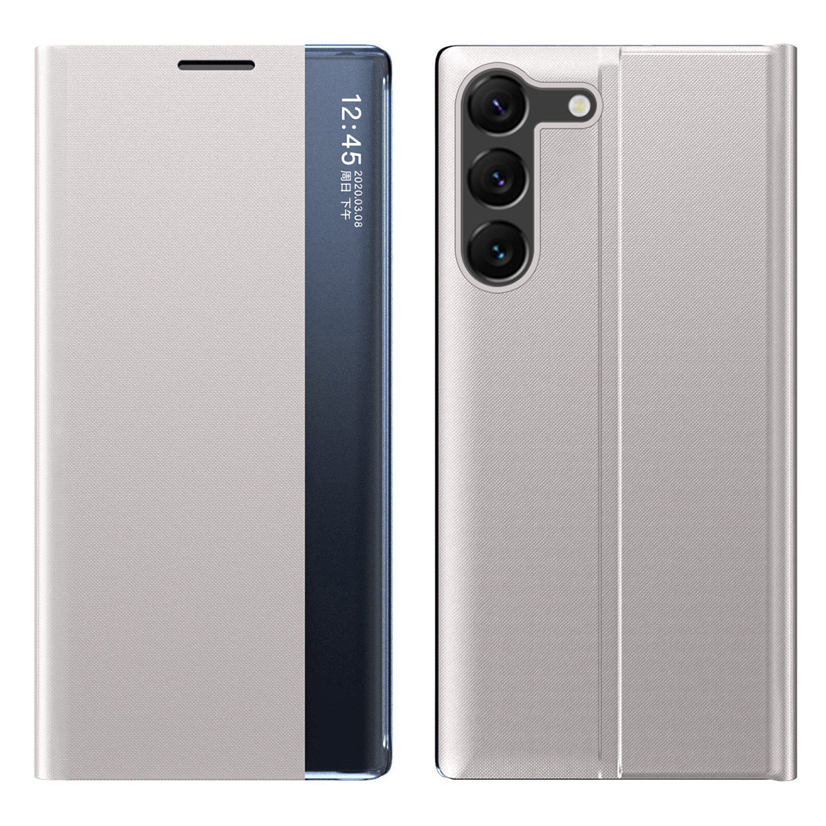 For Samsung Galaxy S24 Case View Window Scratch-resistant PU Leather Flip Stand Phone Protector - Silver