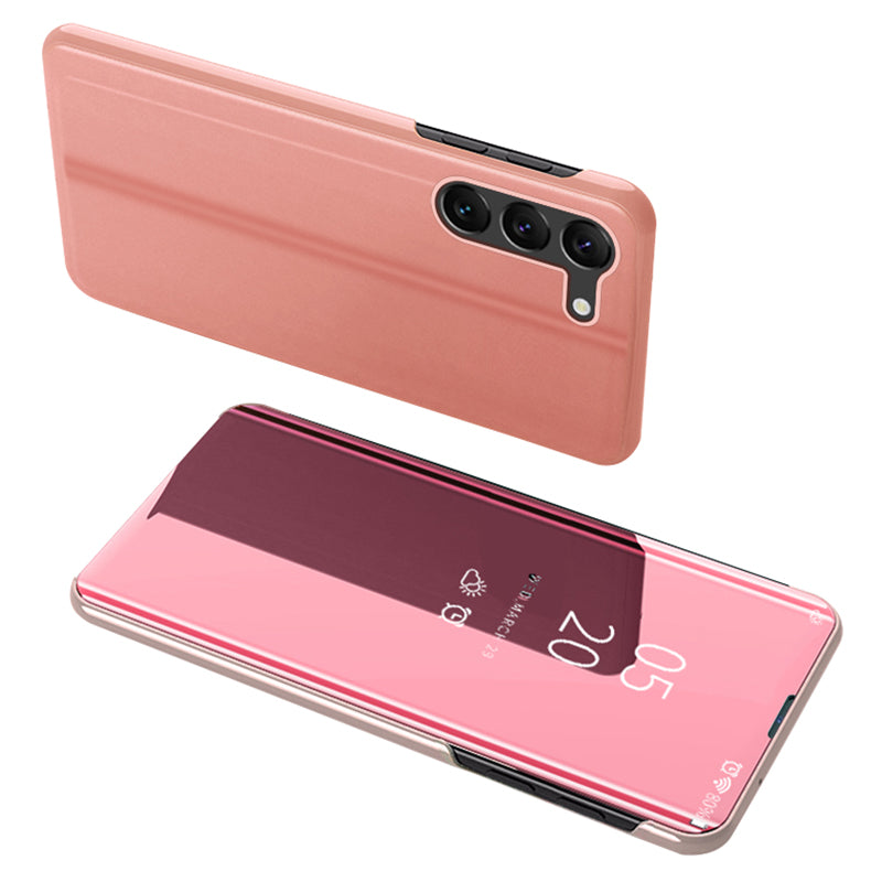 For Samsung Galaxy S24 Case View Window Anti-fall PU Leather Stand Phone Protector - Rose Gold