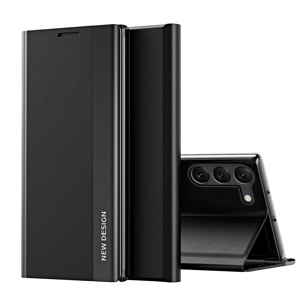 For Samsung Galaxy S24 Case Anti-fall Electroplating Leather Stand Mobile Phone Cover - Black