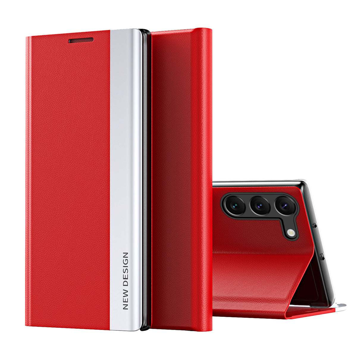 For Samsung Galaxy S24 Case Anti-fall Electroplating Leather Stand Mobile Phone Cover - Red