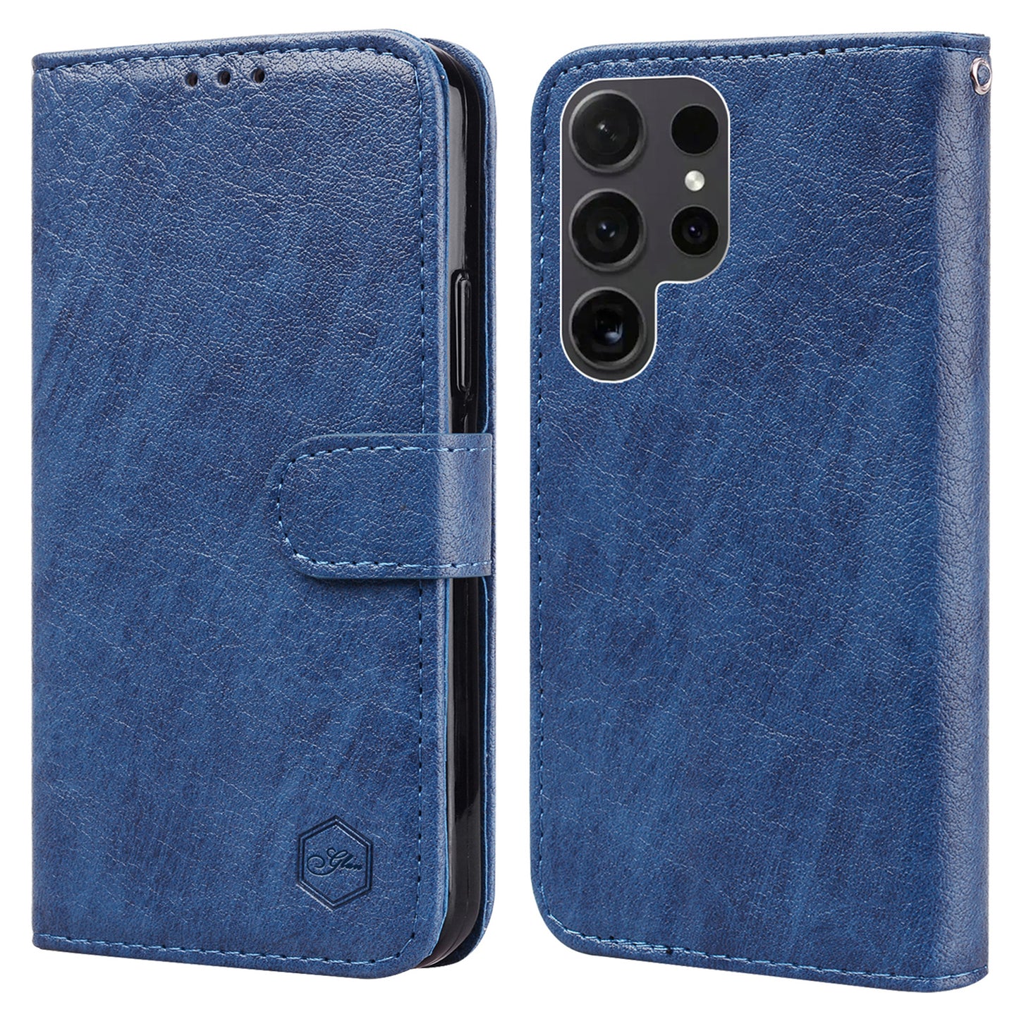 For Samsung Galaxy S24 Ultra Case Solid Color Leather Phone Stand Cover - Dark Blue