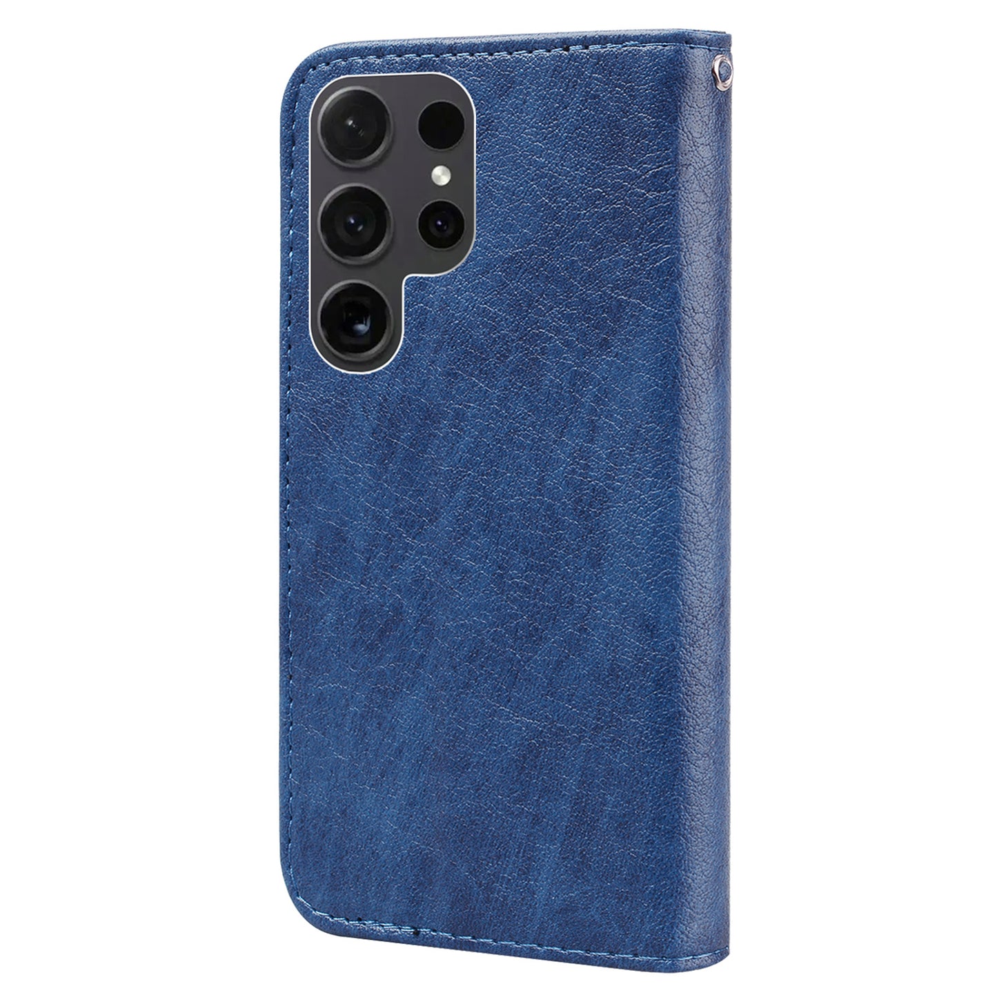 For Samsung Galaxy S24 Ultra Case Solid Color Leather Phone Stand Cover - Dark Blue