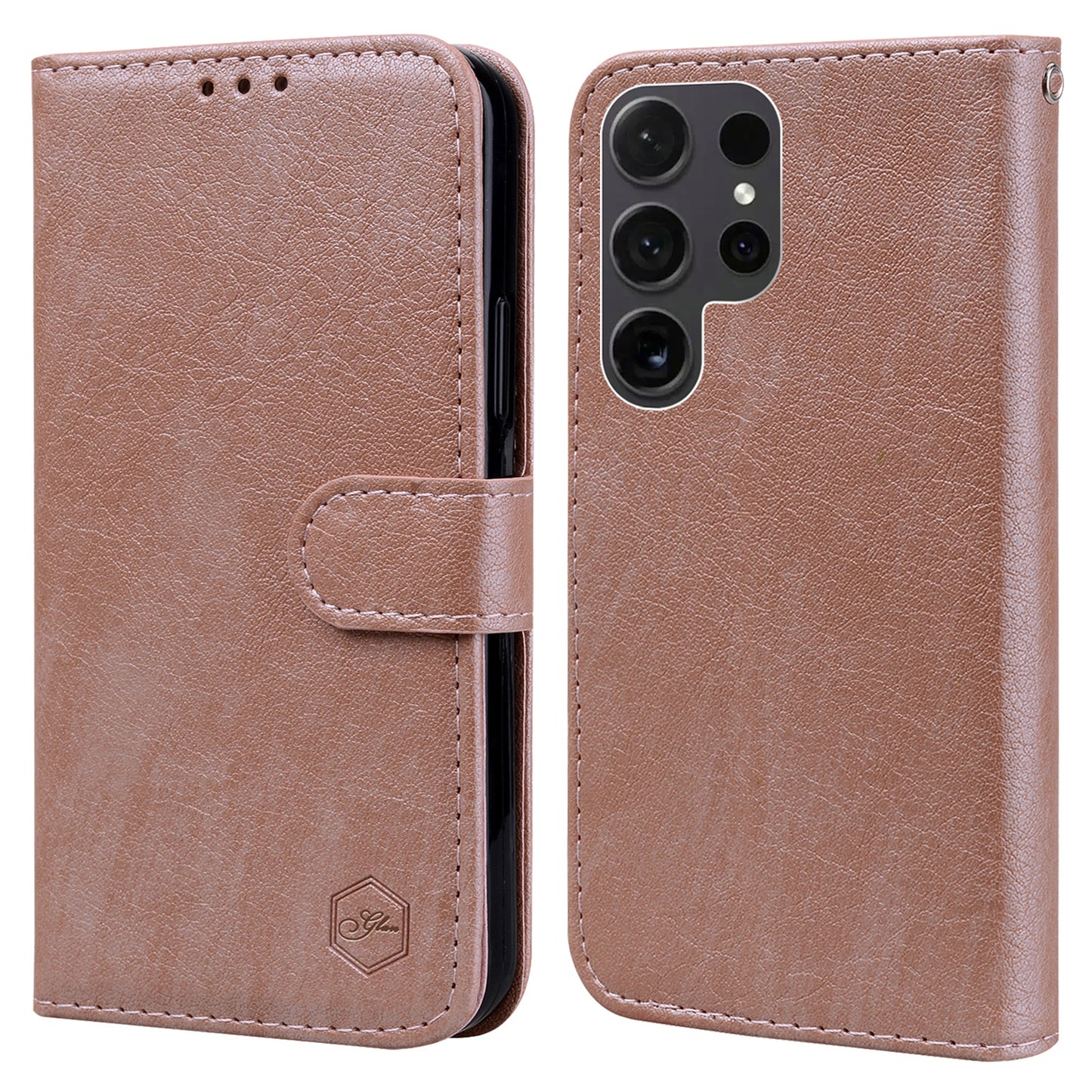 For Samsung Galaxy S24 Ultra Case Solid Color Leather Phone Stand Cover - Champagne