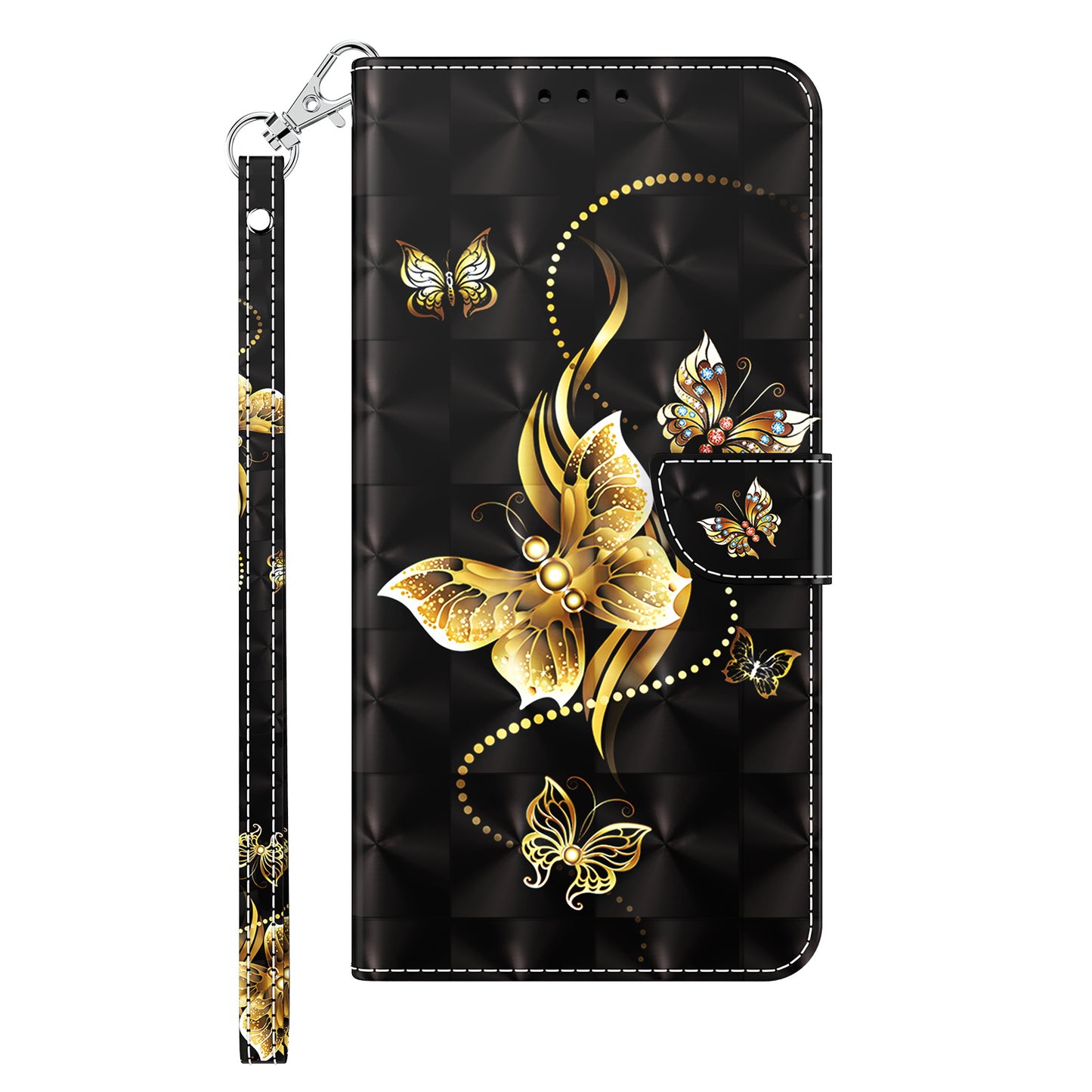 For Samsung Galaxy S24+ Case 3D Pattern Printing Phone Cover with Wallet Stand - Golden Butterfly