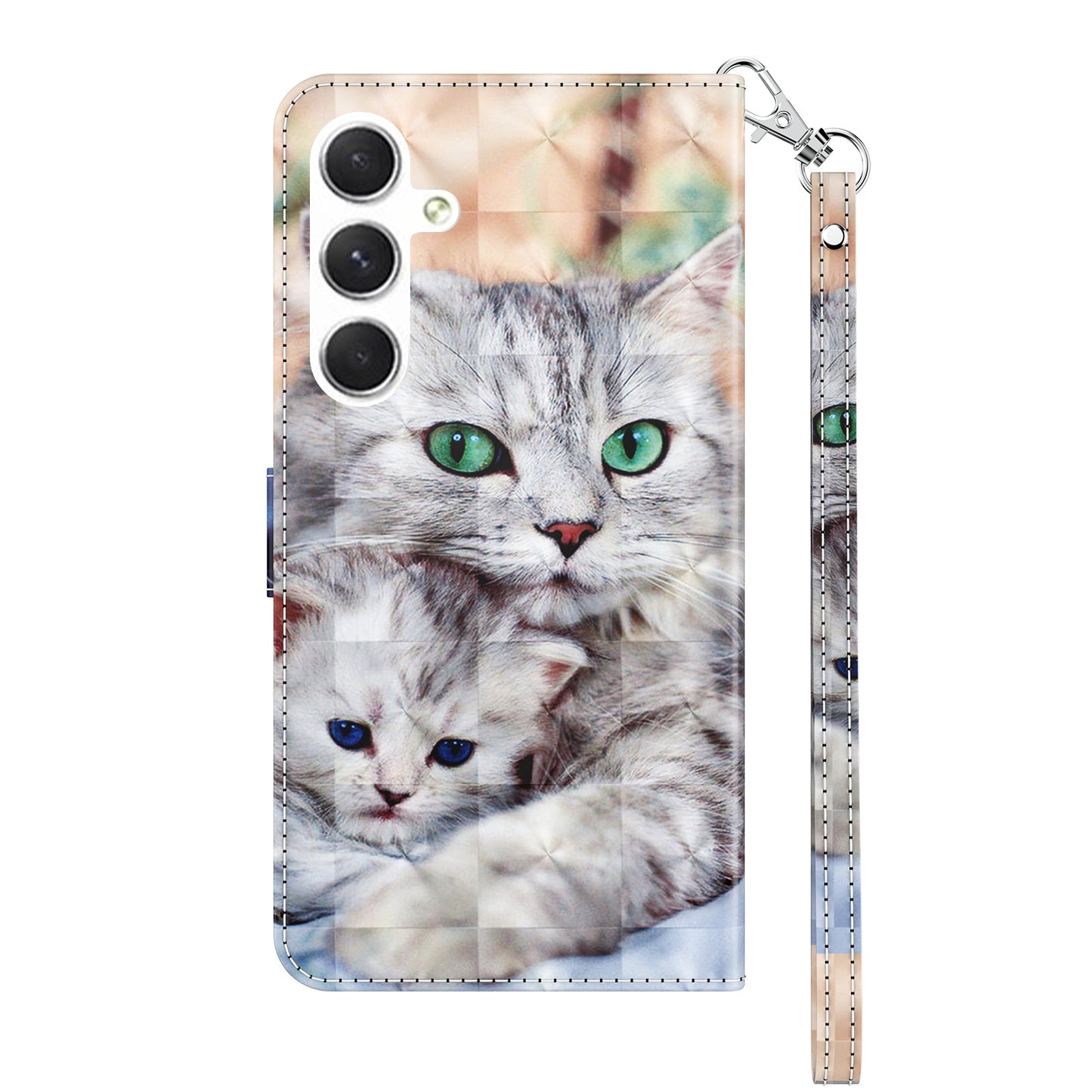 For Samsung Galaxy S24+ Case 3D Pattern Printing Phone Cover with Wallet Stand - Two Cats