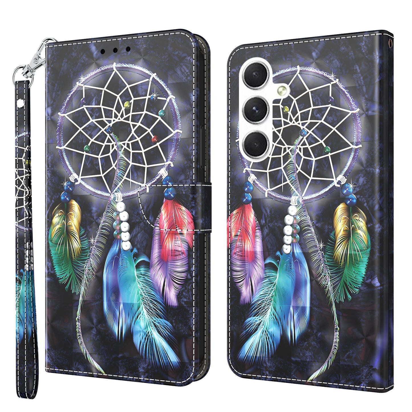 For Samsung Galaxy S24+ Case 3D Pattern Printing Phone Cover with Wallet Stand - Dream Catcher