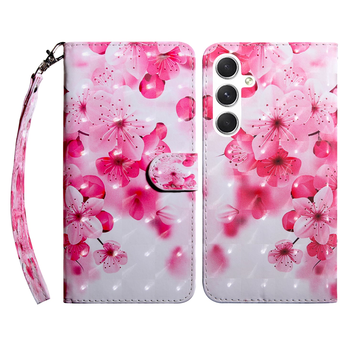 For Samsung Galaxy S24+ Case 3D Pattern Printing Phone Cover with Wallet Stand - Red Flower