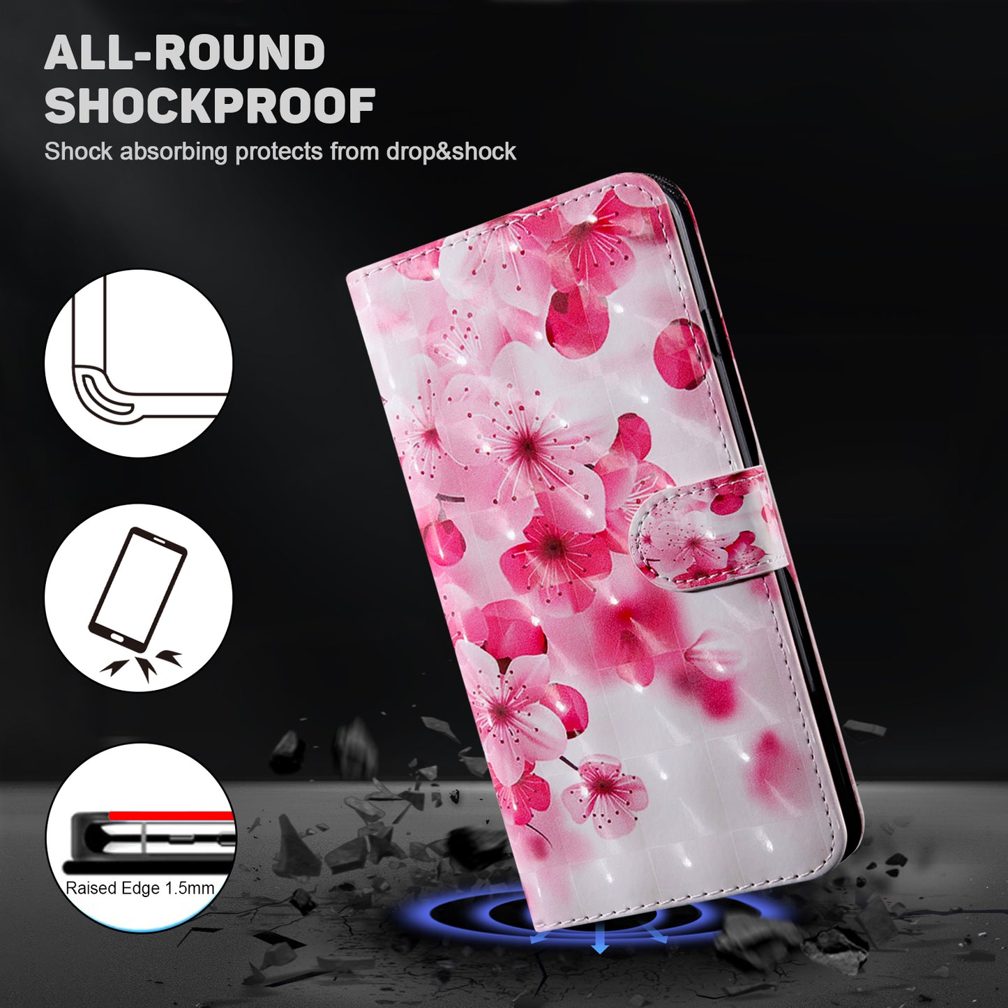 For Samsung Galaxy S24+ Case 3D Pattern Printing Phone Cover with Wallet Stand - Red Flower