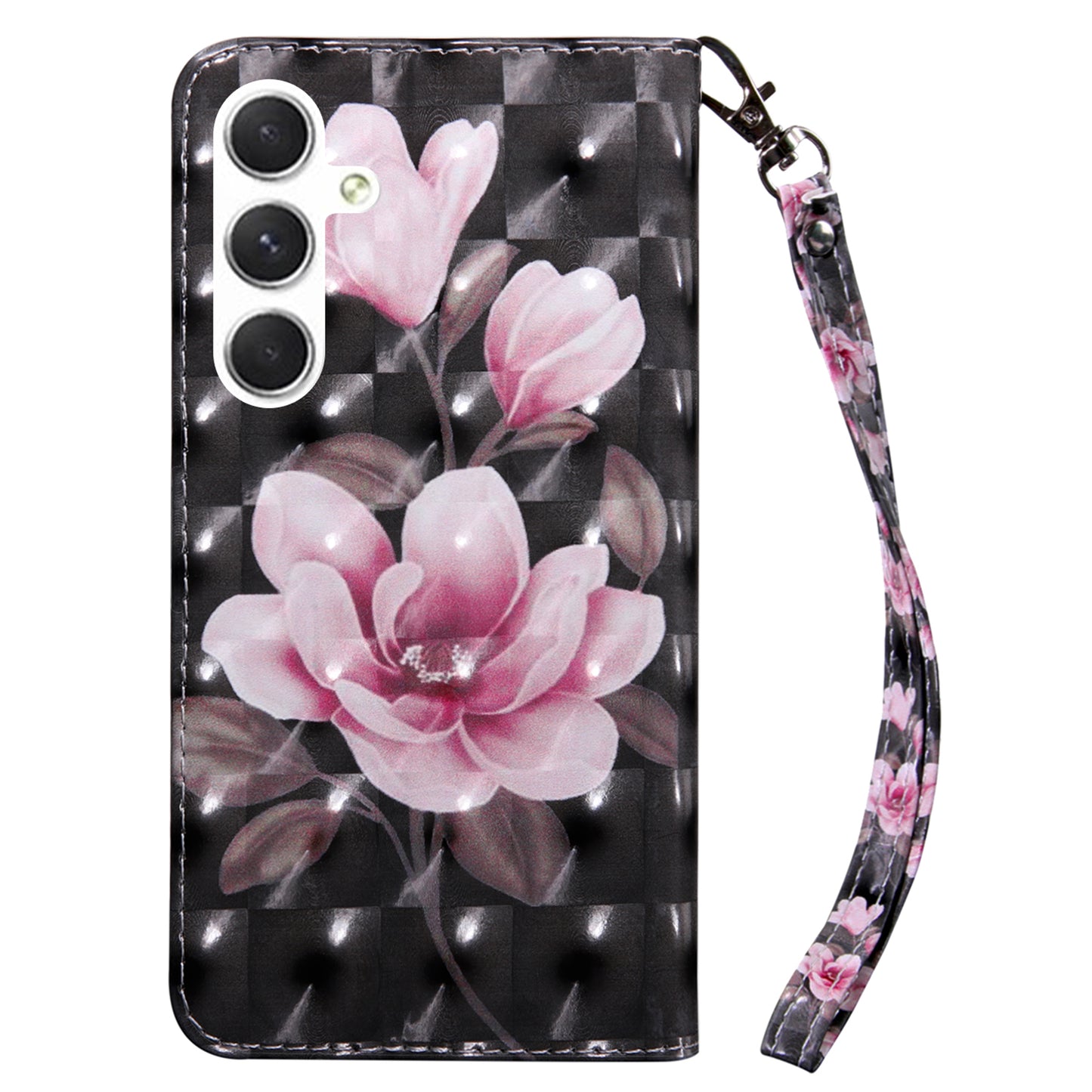 For Samsung Galaxy S24+ Case 3D Pattern Printing Phone Cover with Wallet Stand - Pink Flower