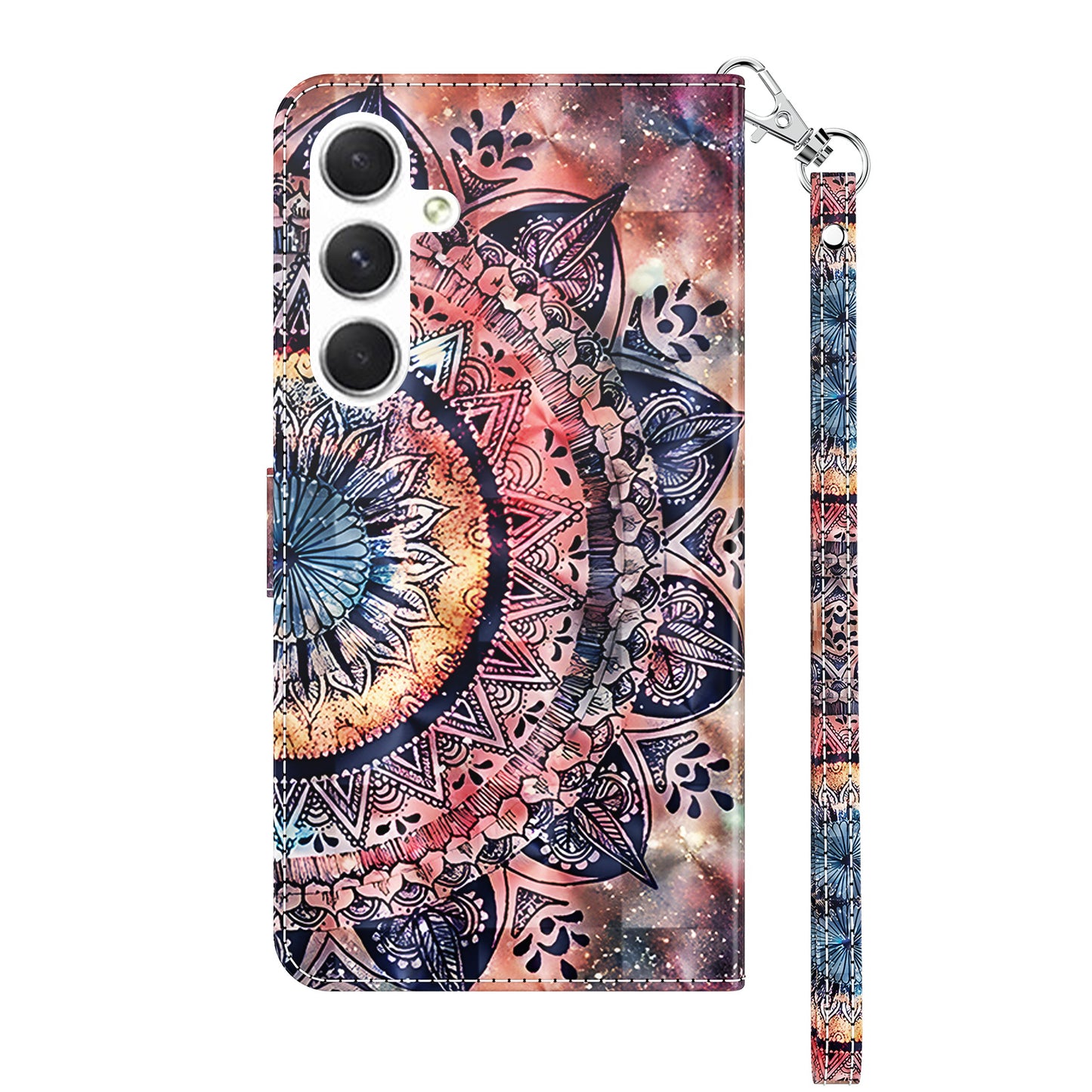 For Samsung Galaxy S24 Leather Case 3D Pattern Printing Phone Stand Cover - Color Mandala