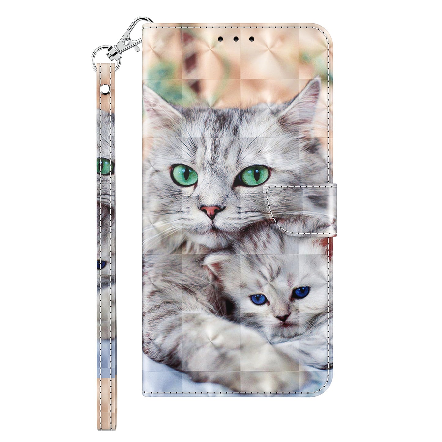 For Samsung Galaxy S24 Leather Case 3D Pattern Printing Phone Stand Cover - Two Cats