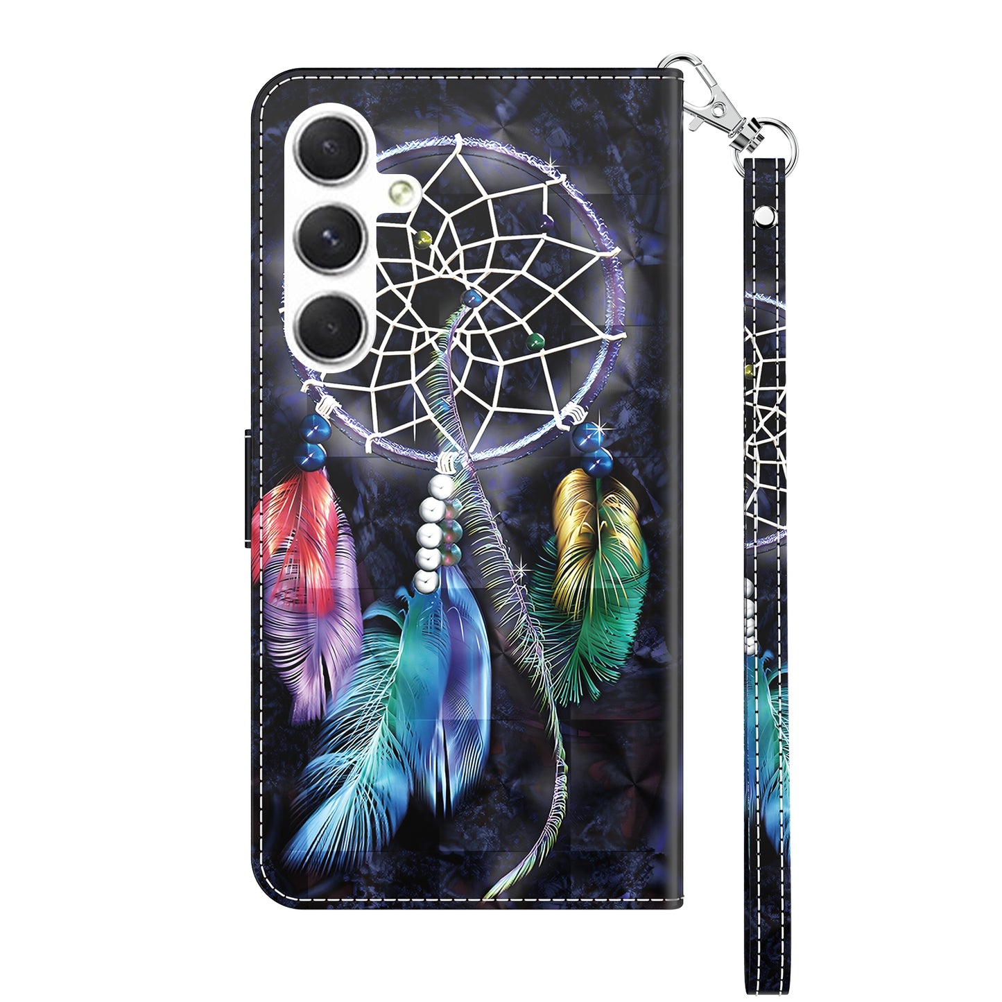 For Samsung Galaxy S24 Leather Case 3D Pattern Printing Phone Stand Cover - Dream Catcher