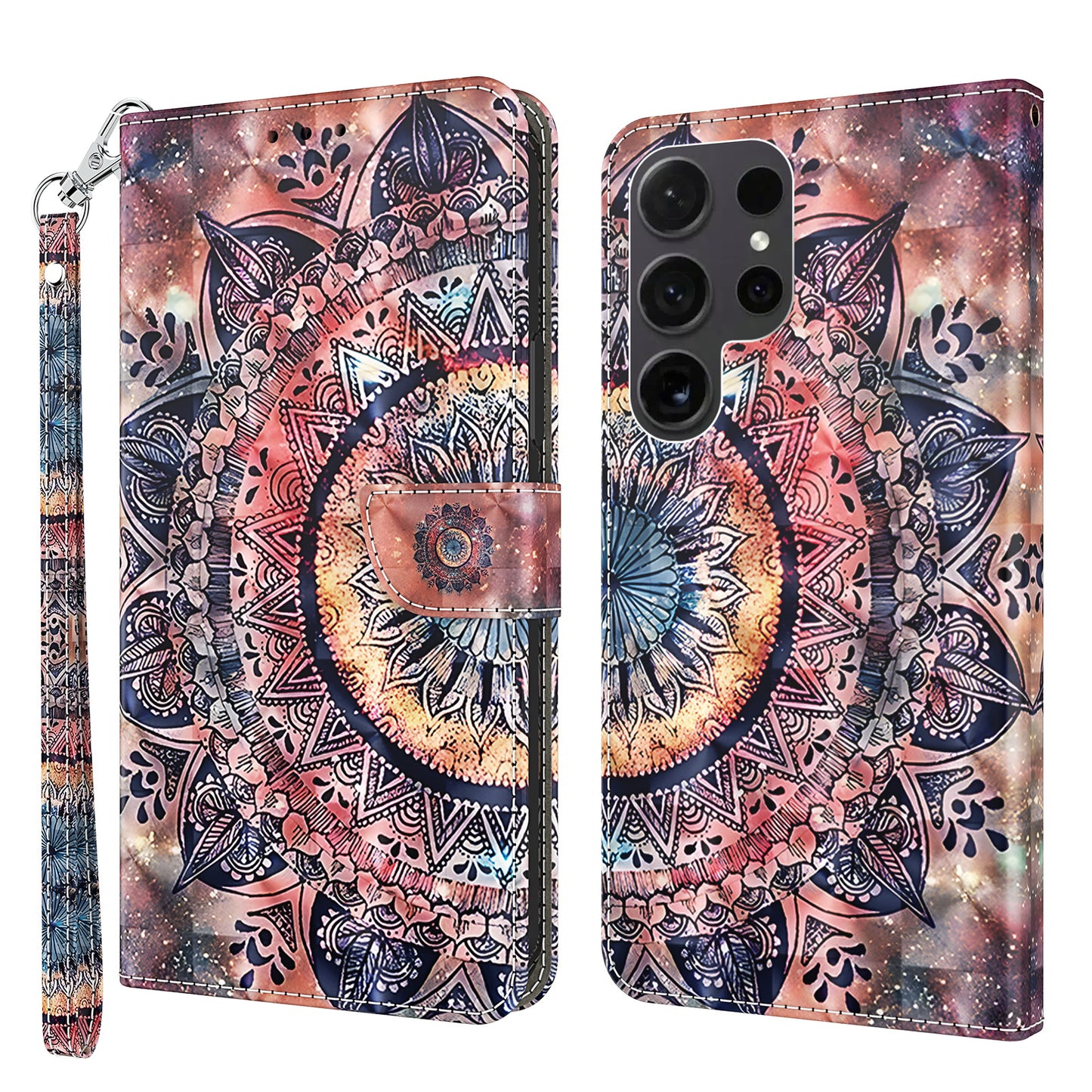 For Samsung Galaxy S24 Ultra Case 3D Pattern Printing Leather Wallet Cover - Color Mandala