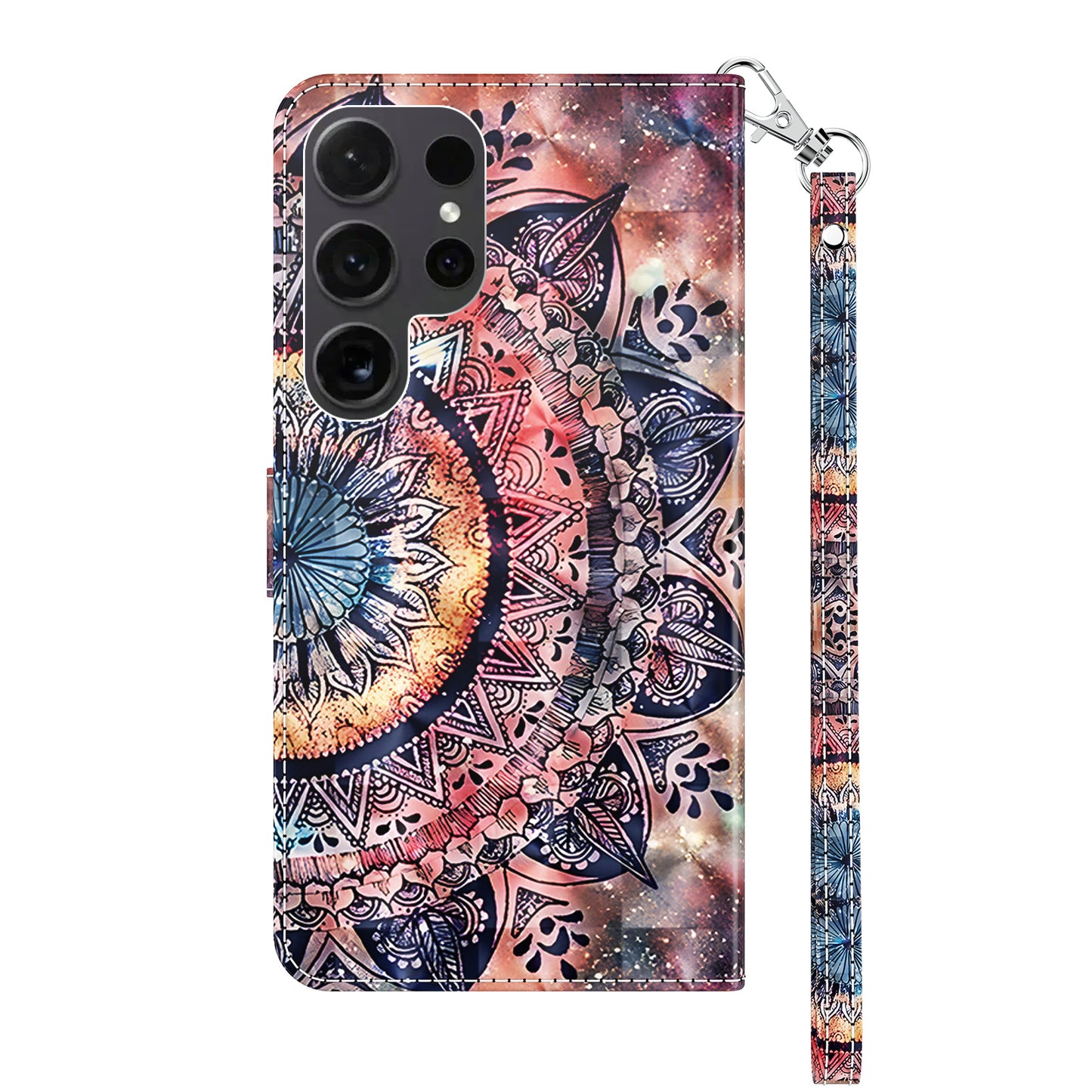 For Samsung Galaxy S24 Ultra Case 3D Pattern Printing Leather Wallet Cover - Color Mandala