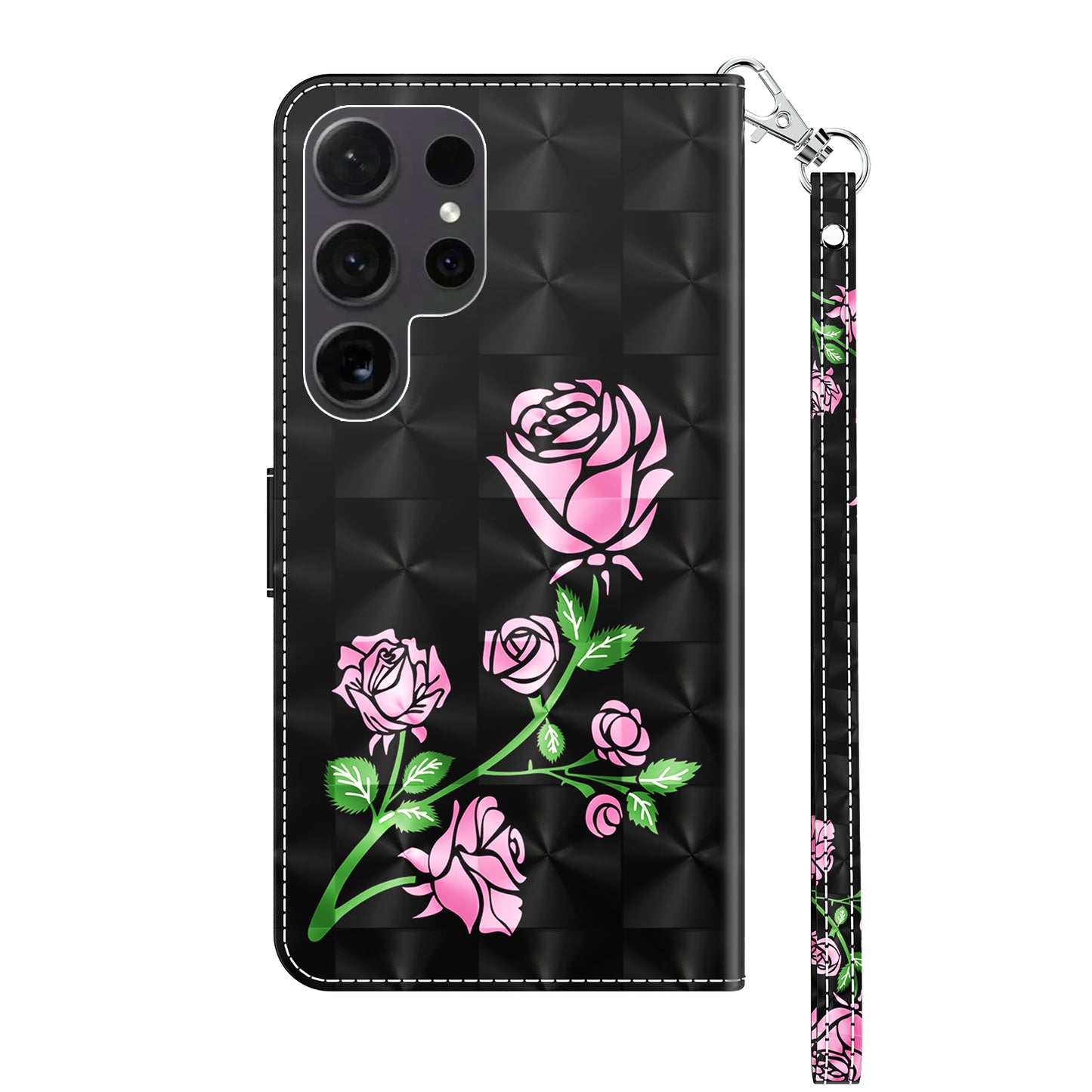 For Samsung Galaxy S24 Ultra Case 3D Pattern Printing Leather Wallet Cover - Rose Flower