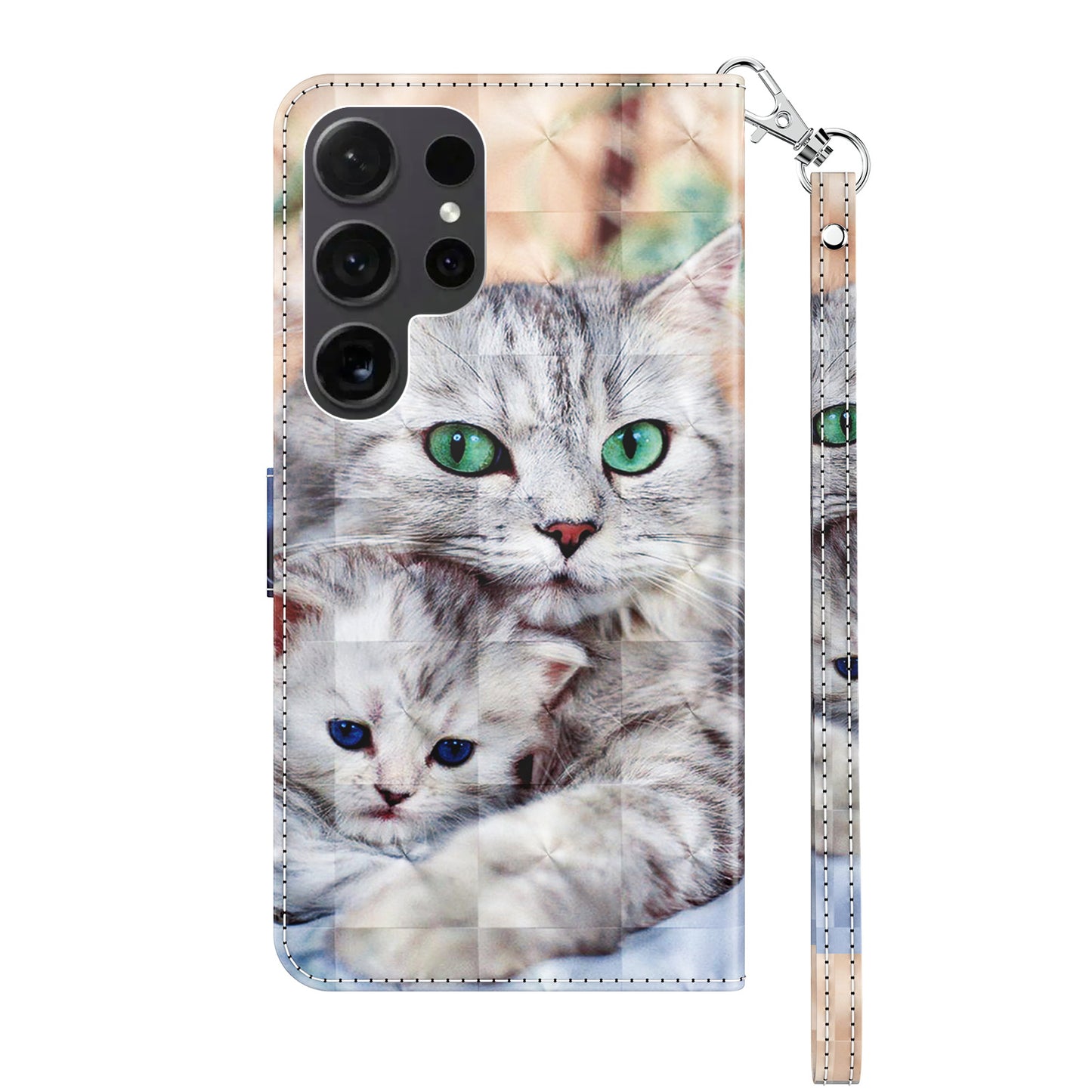 For Samsung Galaxy S24 Ultra Case 3D Pattern Printing Leather Wallet Cover - Two Cats