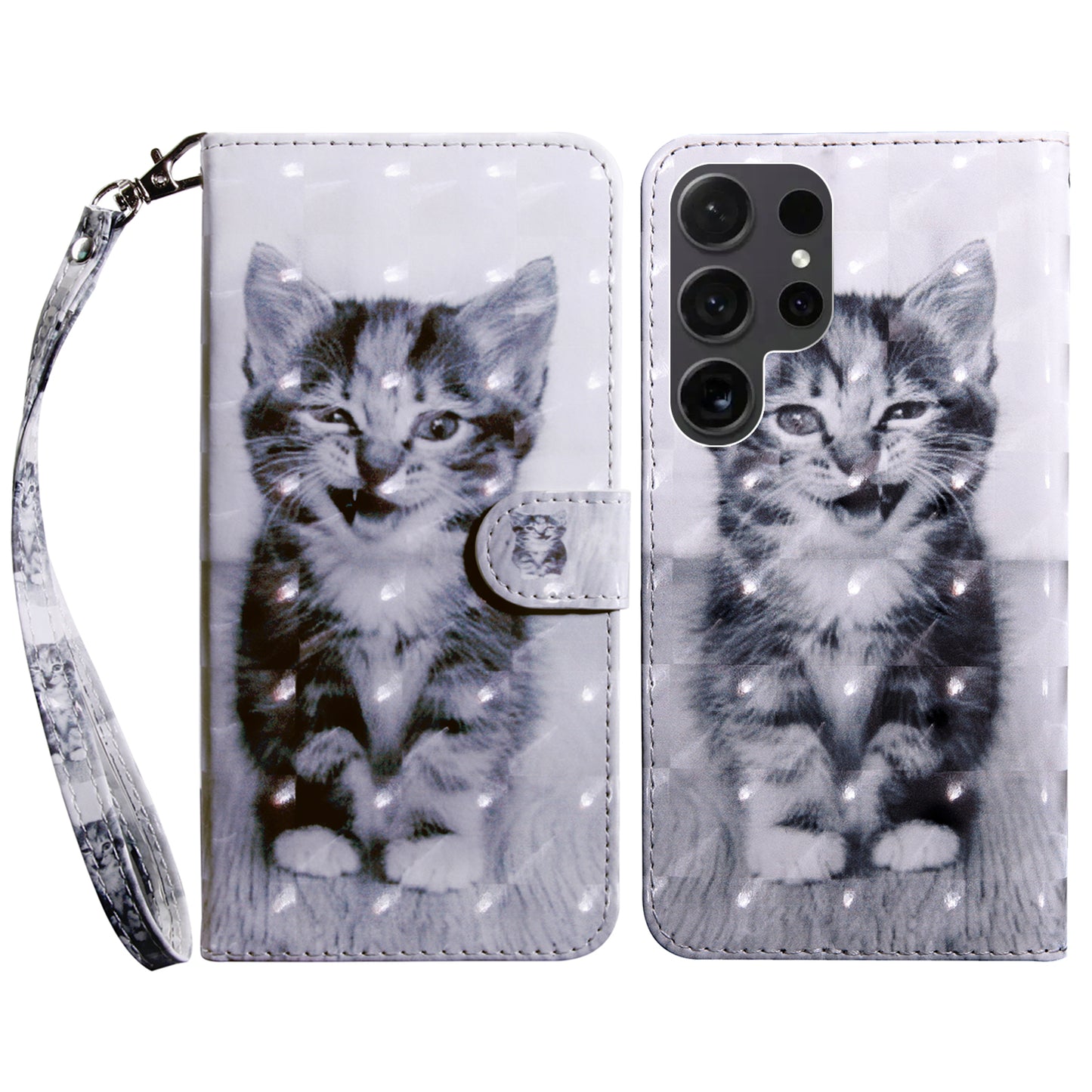 For Samsung Galaxy S24 Ultra Case 3D Pattern Printing Leather Wallet Cover - Cat