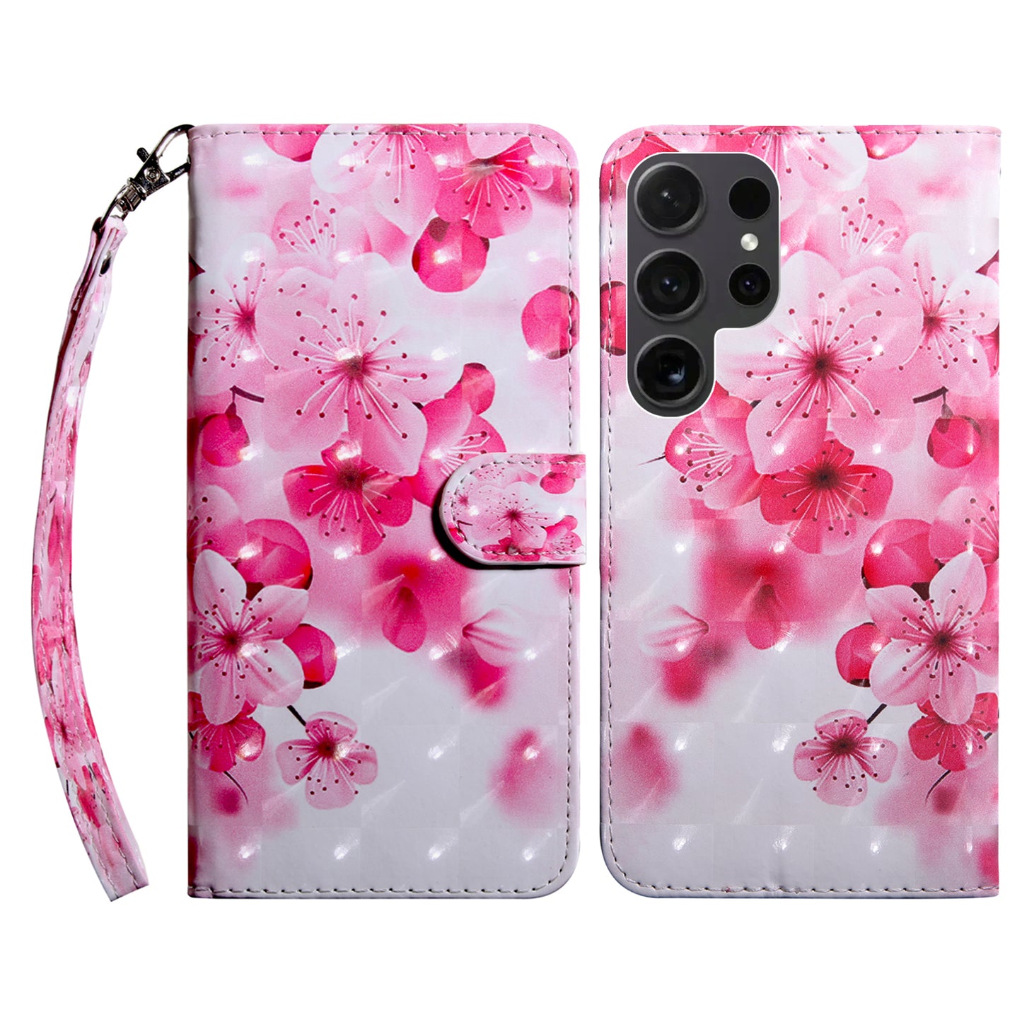For Samsung Galaxy S24 Ultra Case 3D Pattern Printing Leather Wallet Cover - Red Flower