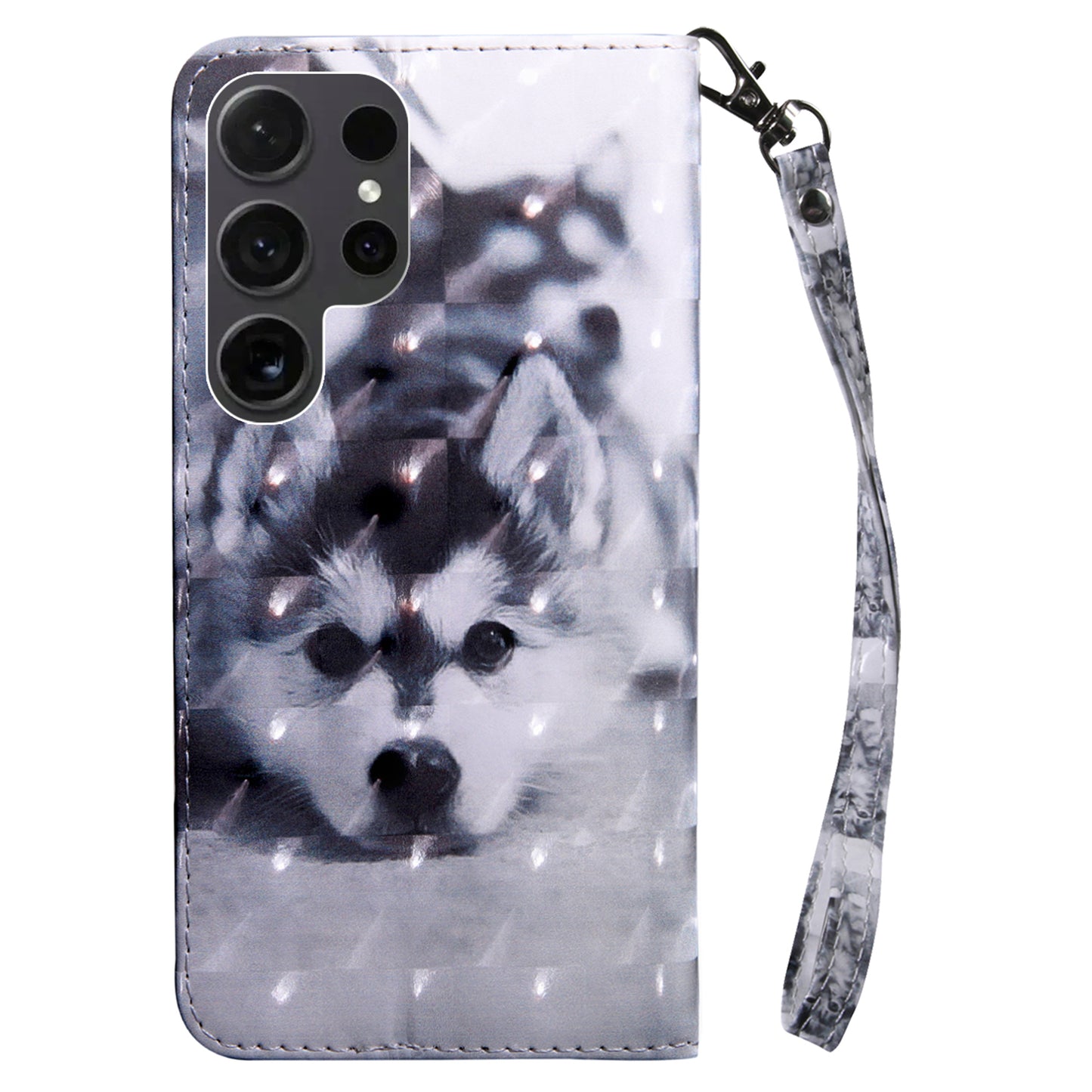 For Samsung Galaxy S24 Ultra Case 3D Pattern Printing Leather Wallet Cover - Husky
