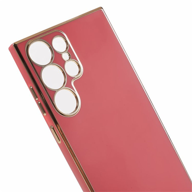 For Samsung Galaxy S24 Ultra Case TPU Glossy 6D Electroplating Phone Back Cover - Red