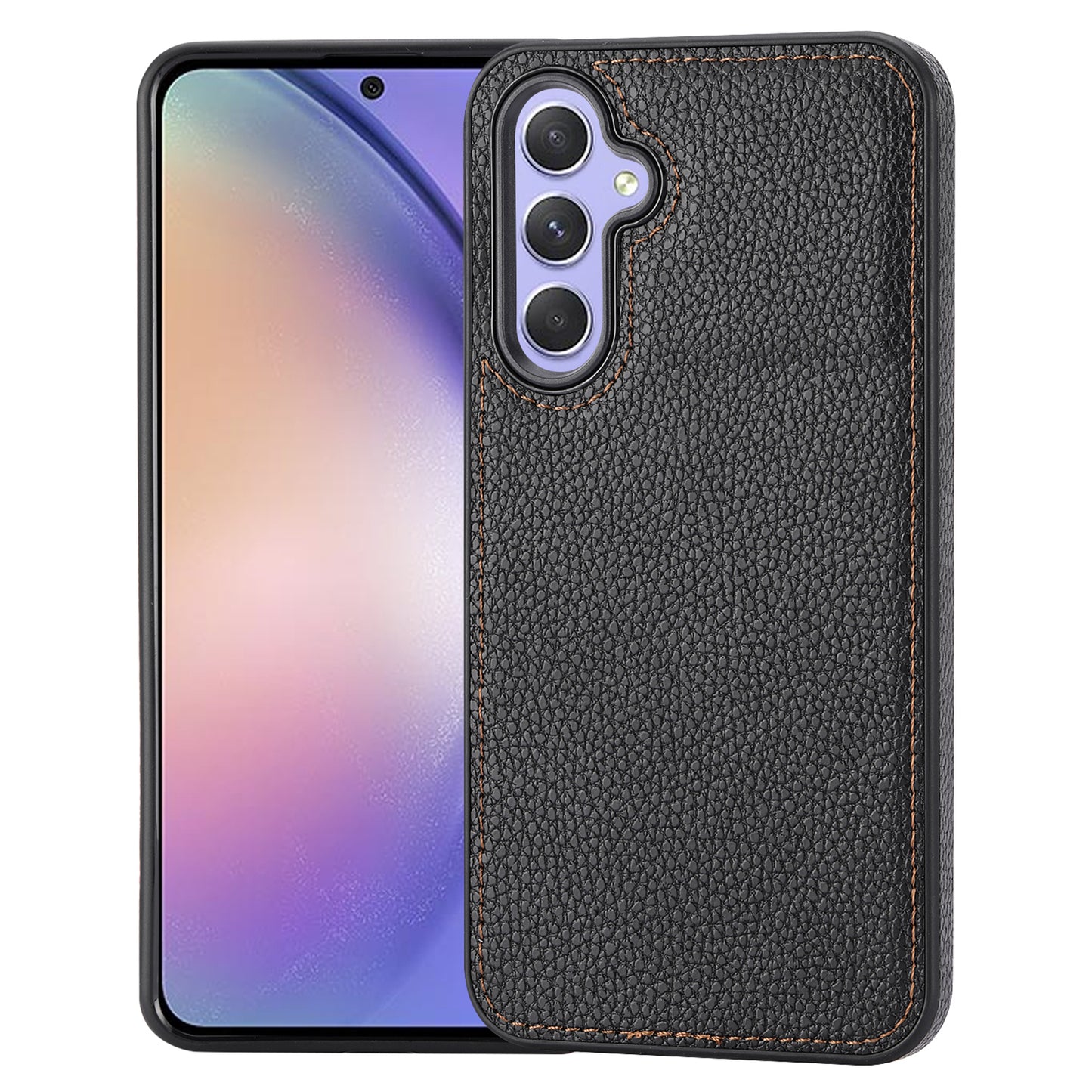 For Samsung Galaxy S24 Case Anti-scratch Litchi Texture PU Leather Coated TPU Phone Cover - Black