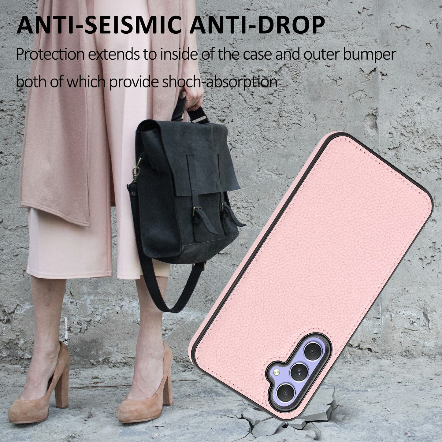For Samsung Galaxy S24+ Case PU Leather Coated TPU Fully Wrapped Mobile Phone Protector - Pink