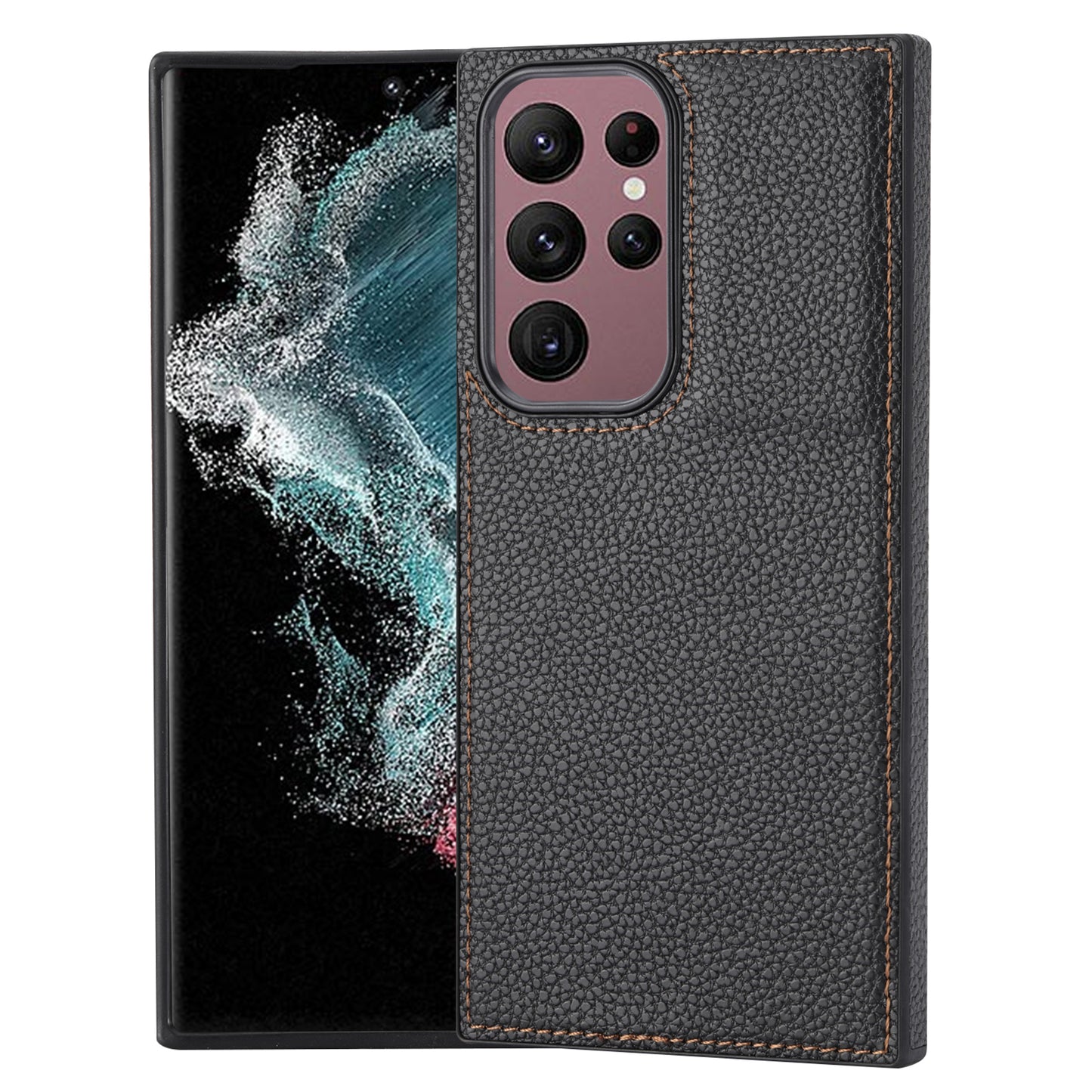 For Samsung Galaxy S24 Ultra Case Shockproof Litchi Texture PU Leather Coated TPU Cellphone Cover - Black